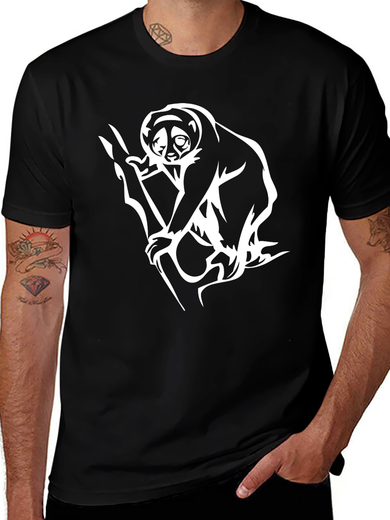 Slow Loris Graphic Tee - Black Cotton Shirt