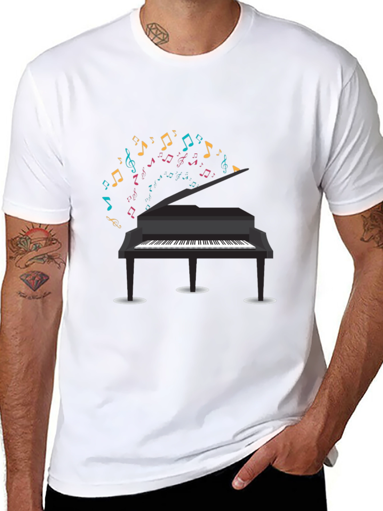 Piano Music Notes Graphic Black T-Shirt