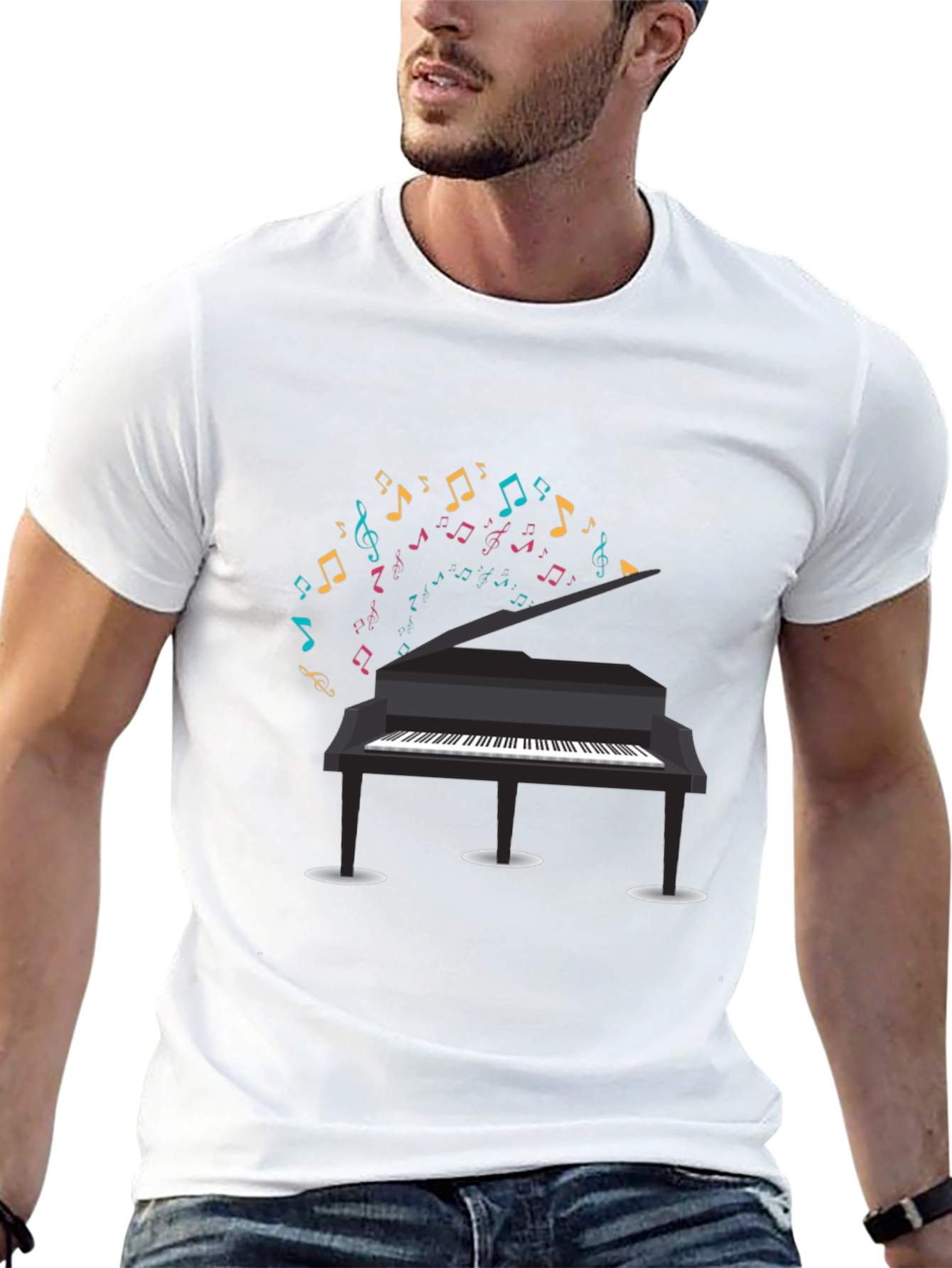 Piano Music Notes Graphic Black T-Shirt
