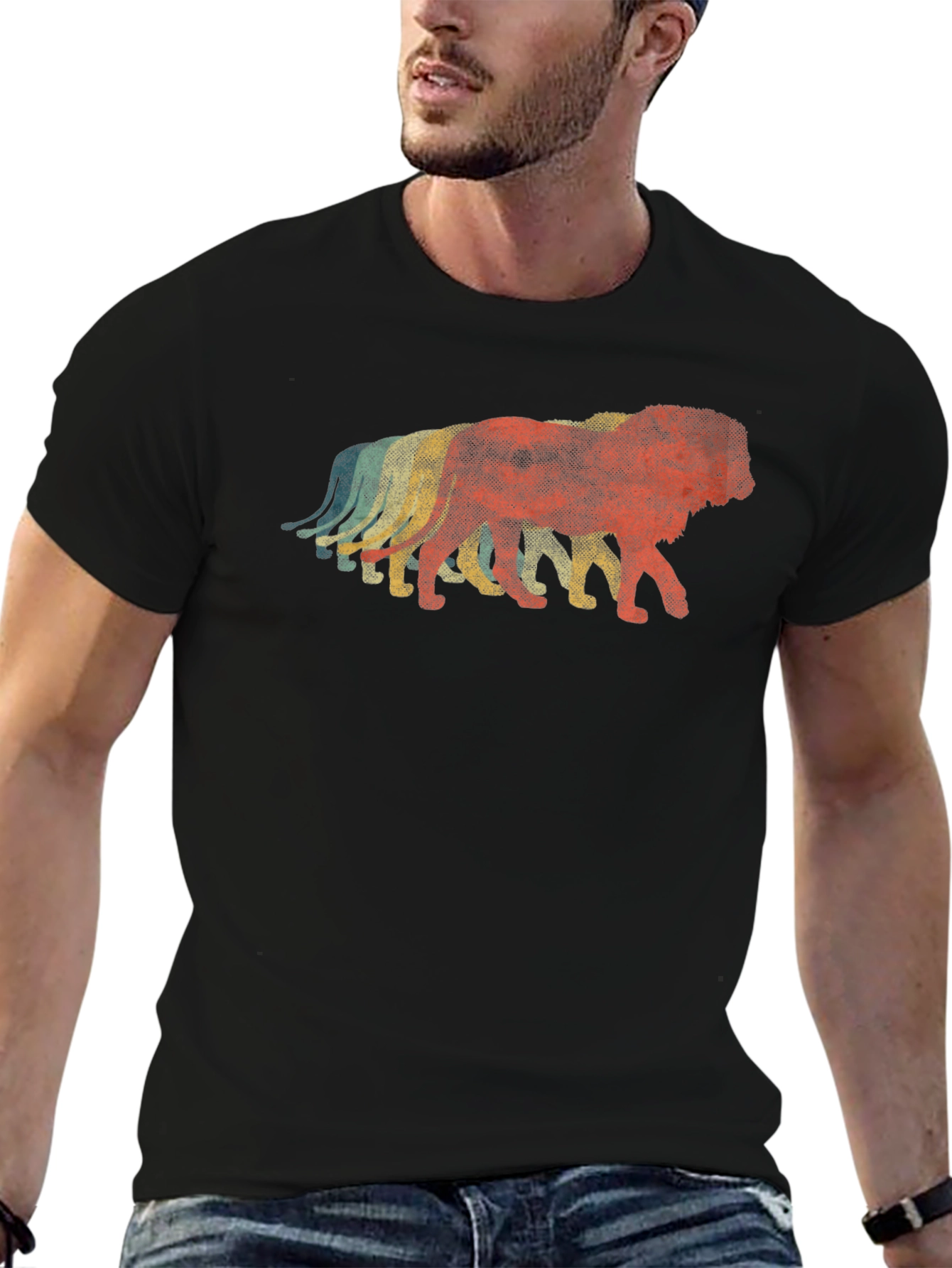 Retro Lion Graphic Black T-Shirt
