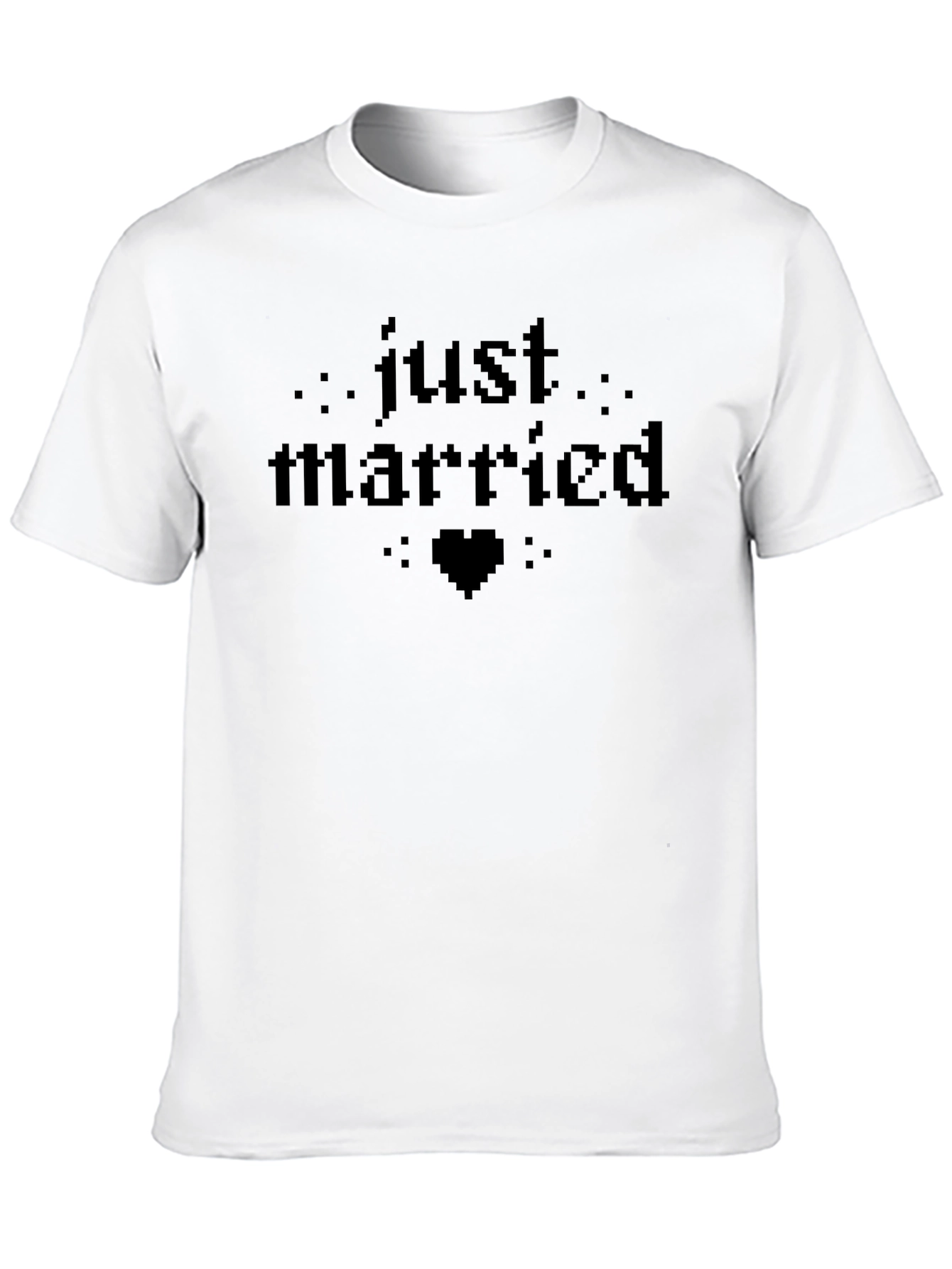Just Married Pixel Heart T-Shirt - Black