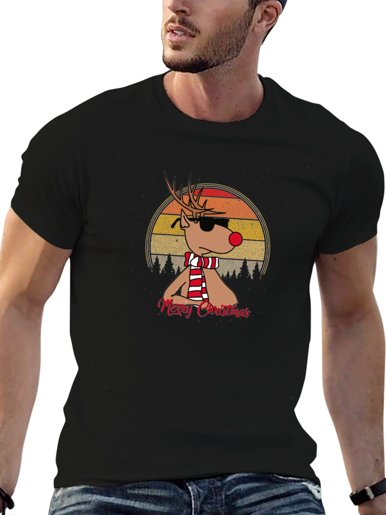 Cool Christmas Reindeer Graphic Tee
