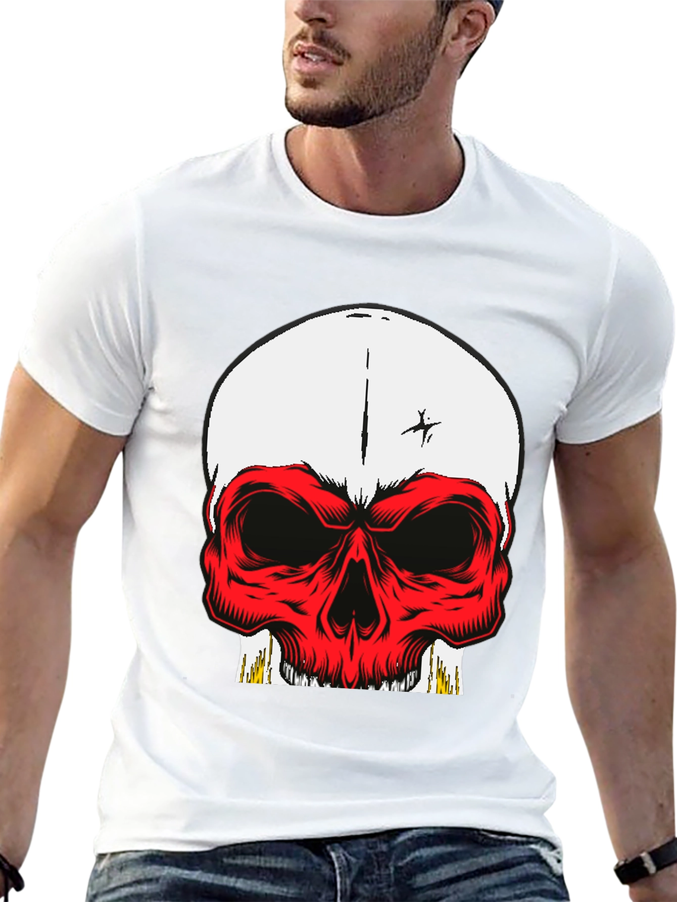 Skull Graphic Tee - Bold Red Design