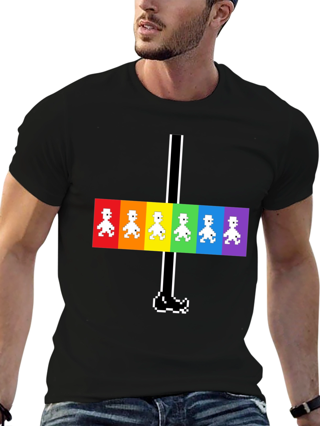 Retro Rainbow Pixel Walk T-Shirt