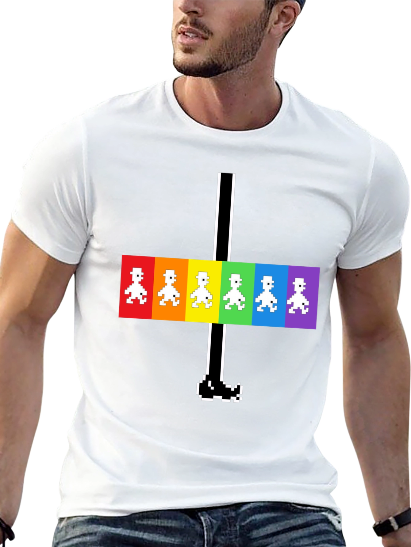 Retro Rainbow Pixel Walk T-Shirt