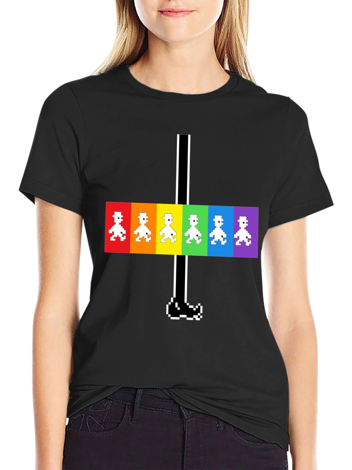 Retro Rainbow Pixel Walk T-Shirt