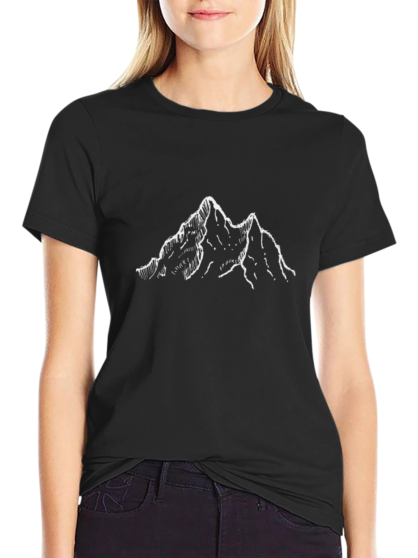 Mountain Graphic Tee - Black Cotton T-Shirt