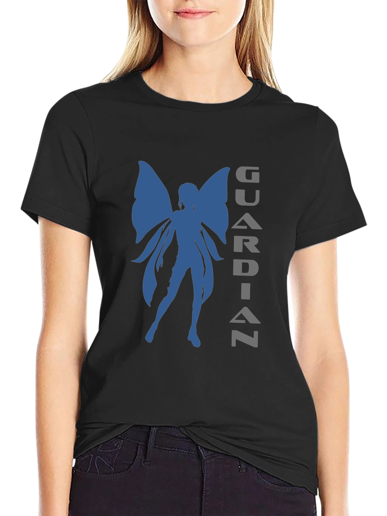 Guardian Fairy Graphic Tee - Stylish Black T-Shirt