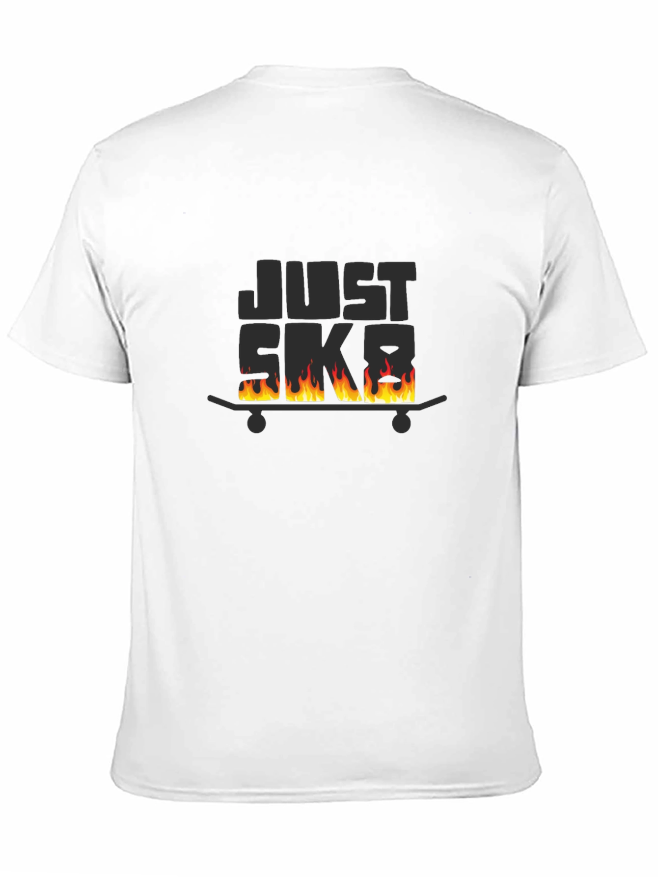 Just Skate Black T-Shirt with Burning Skateboard Design