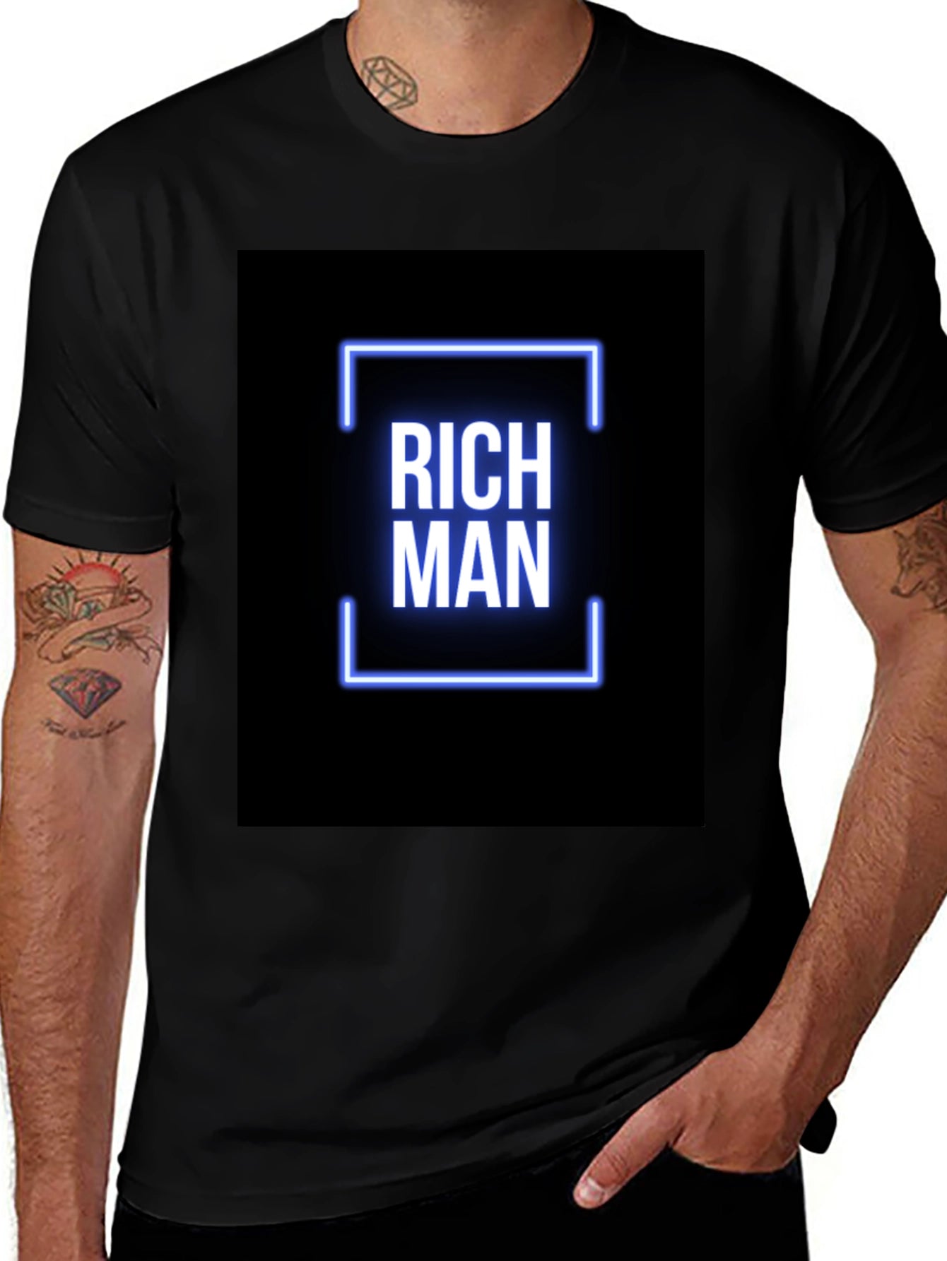Rich Man Graphic Tee - Black Crew Neck T-Shirt