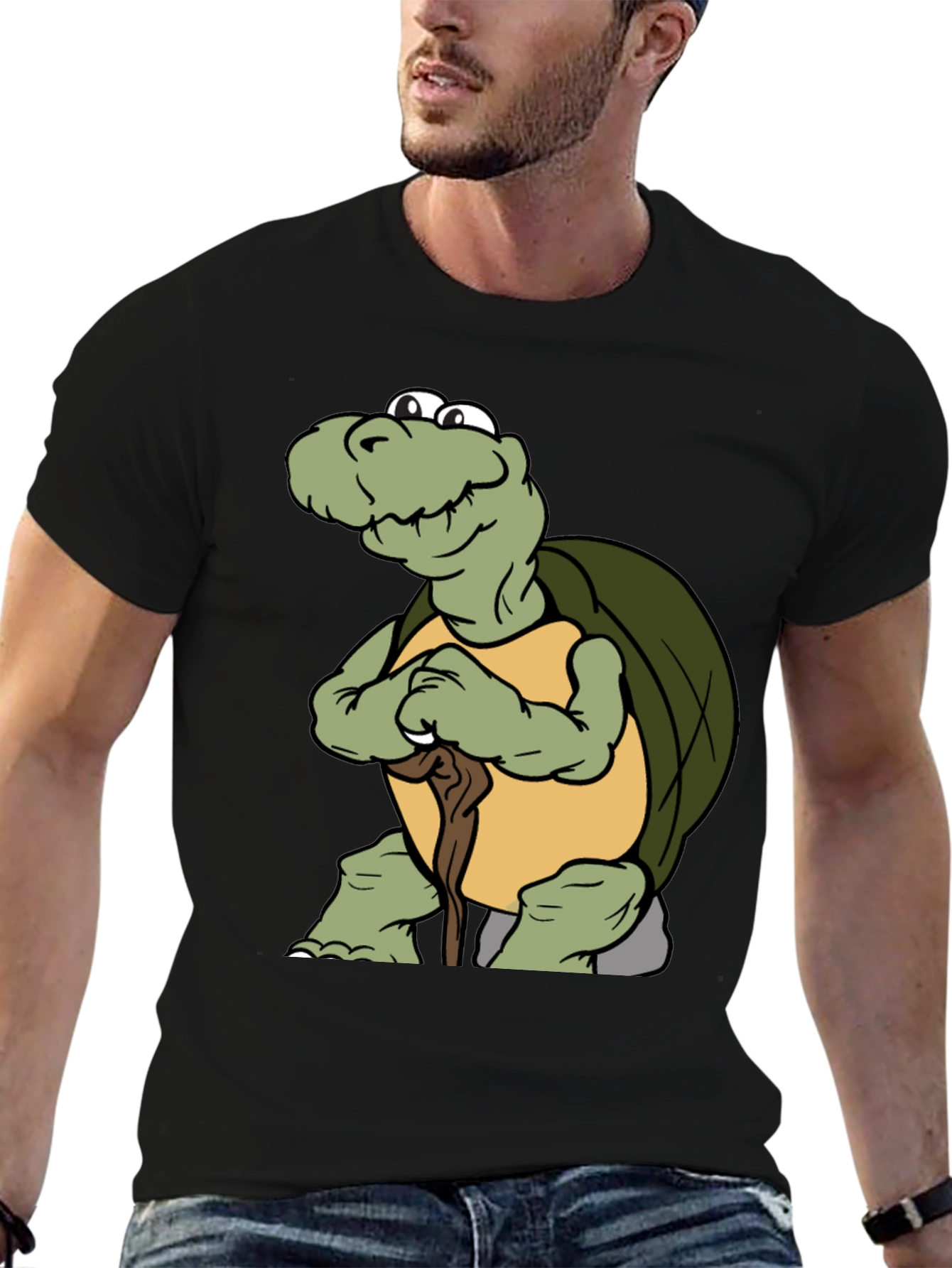 Turtle Cartoon Black T-Shirt