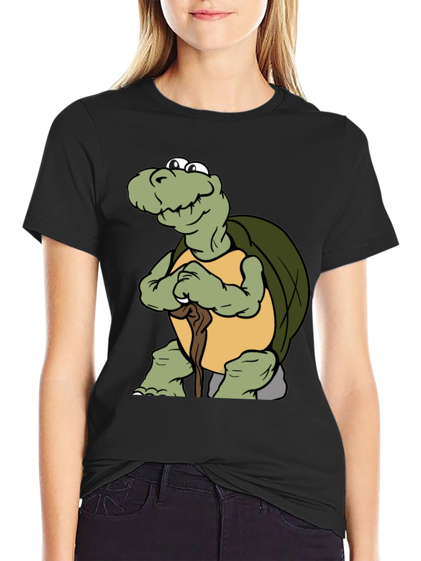 Turtle Cartoon Black T-Shirt