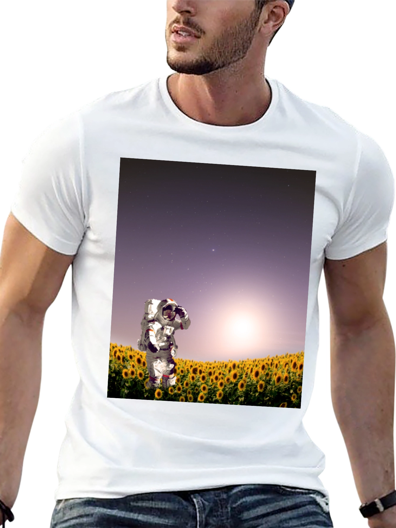 Astronaut Sunflower Field Graphic Tee