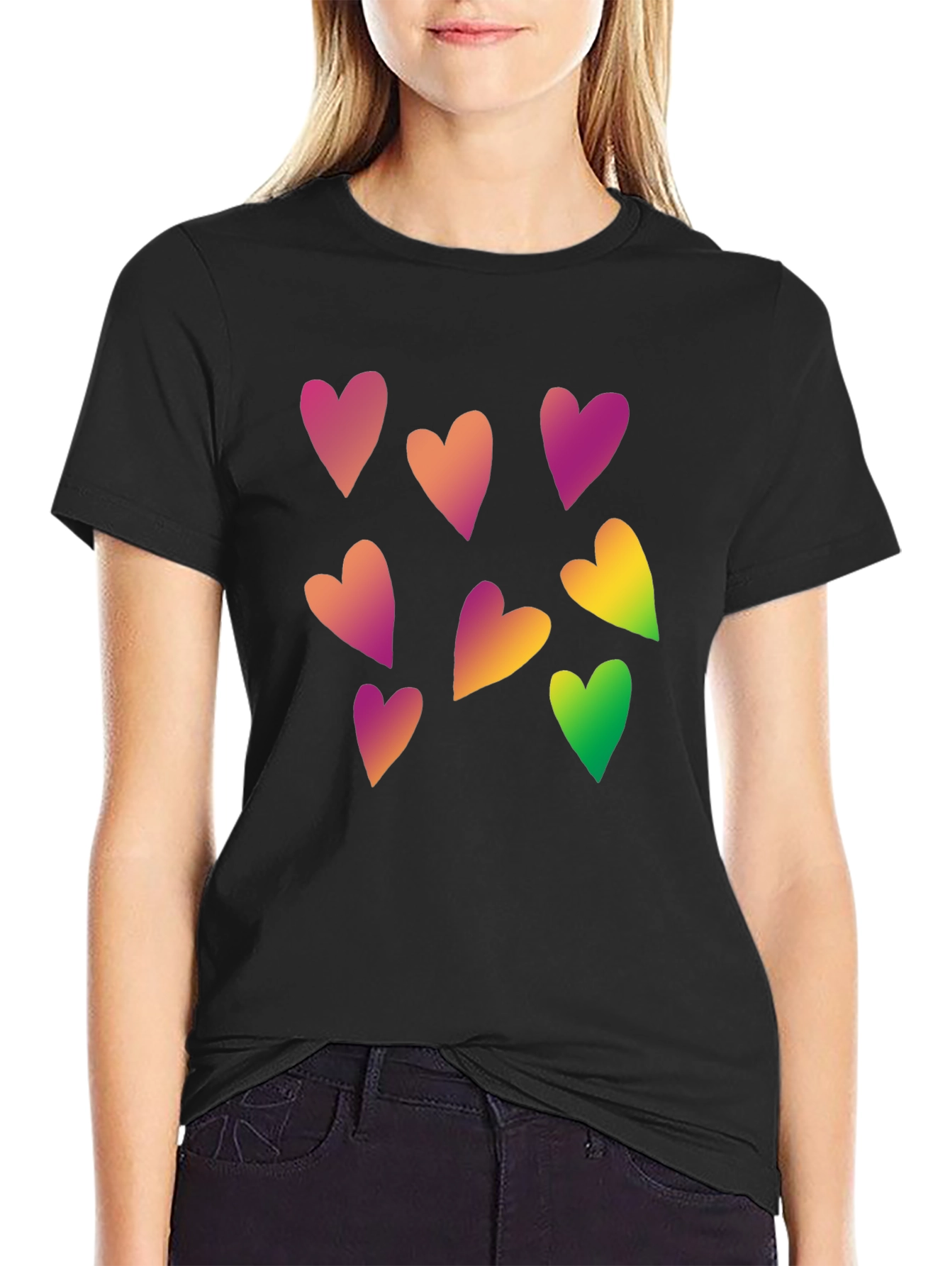 Heart Pattern Black Tee - Stylish Casual Wear