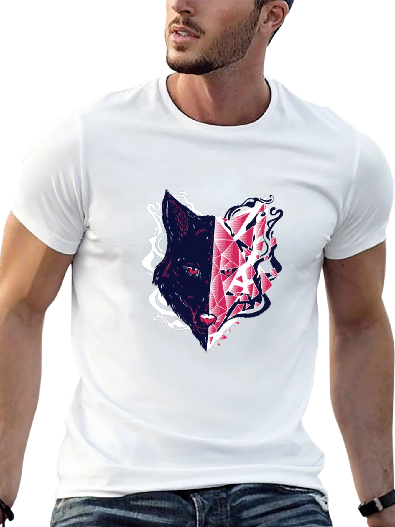 Abstract Wolf Graphic Tee - Modern Black T-Shirt