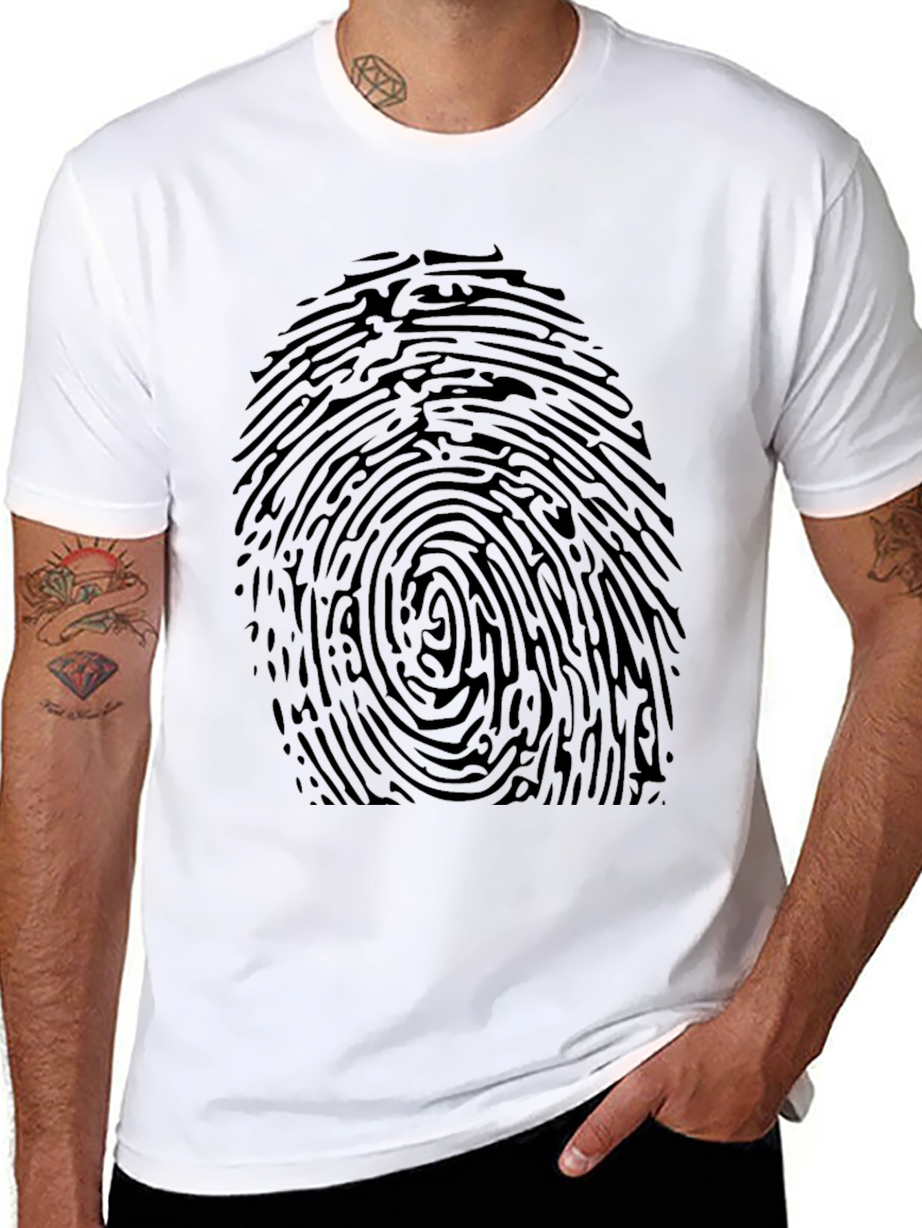 Fingerprint Graphic Tee - Black Novelty T-Shirt