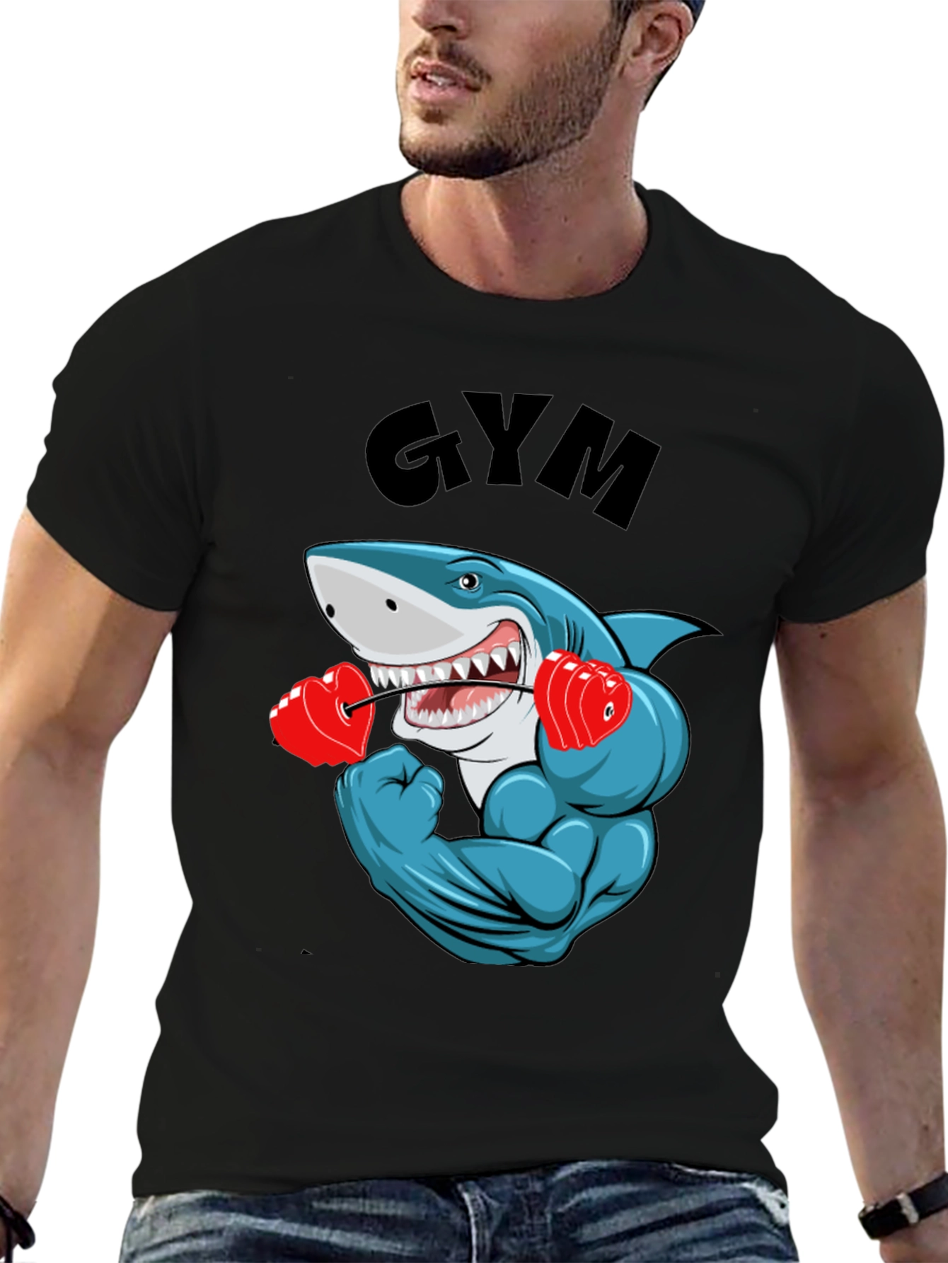 Gym Shark Graphic Tee - Funny Workout Shirt
