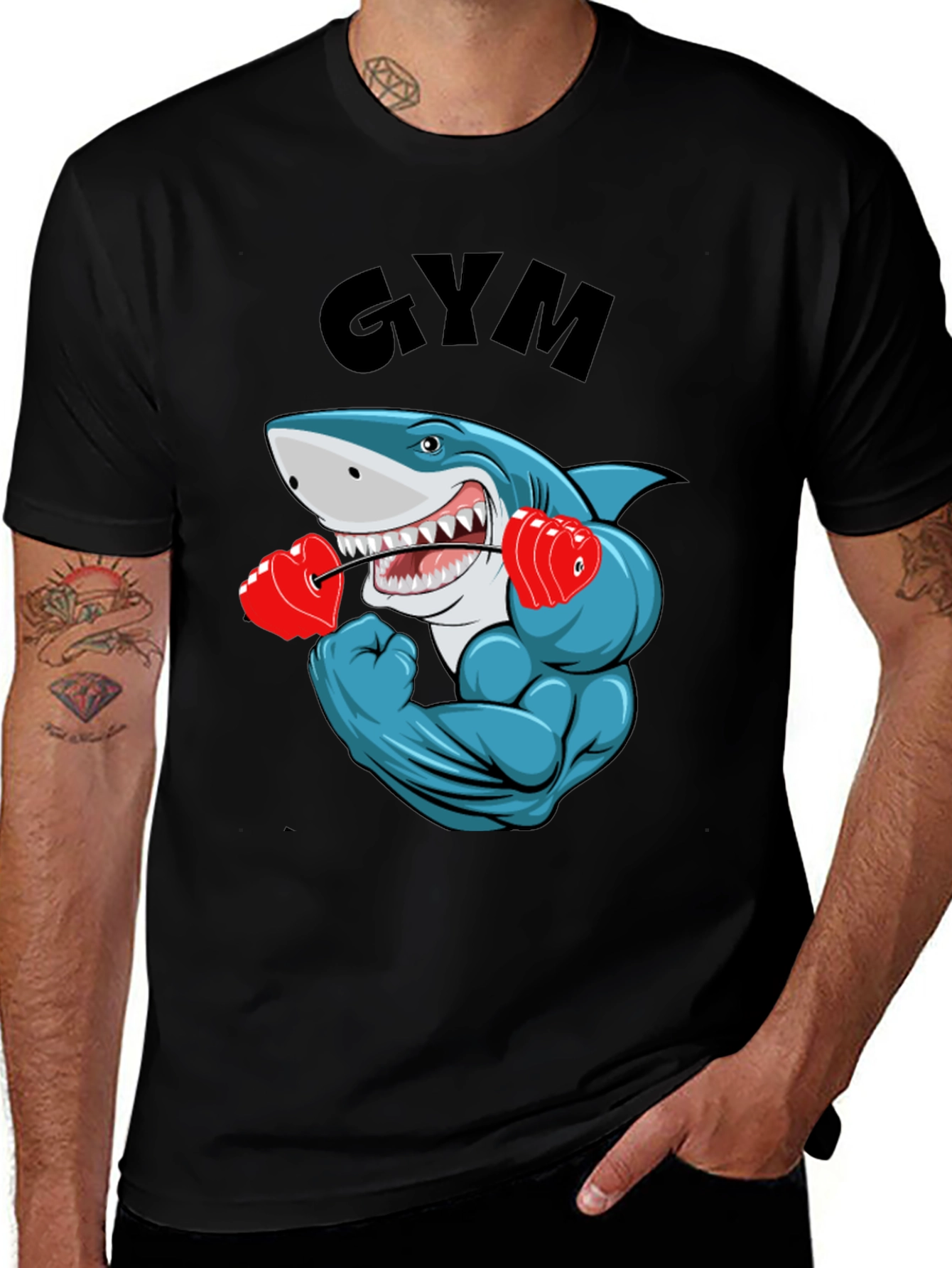 Gym Shark Graphic Tee - Funny Workout Shirt