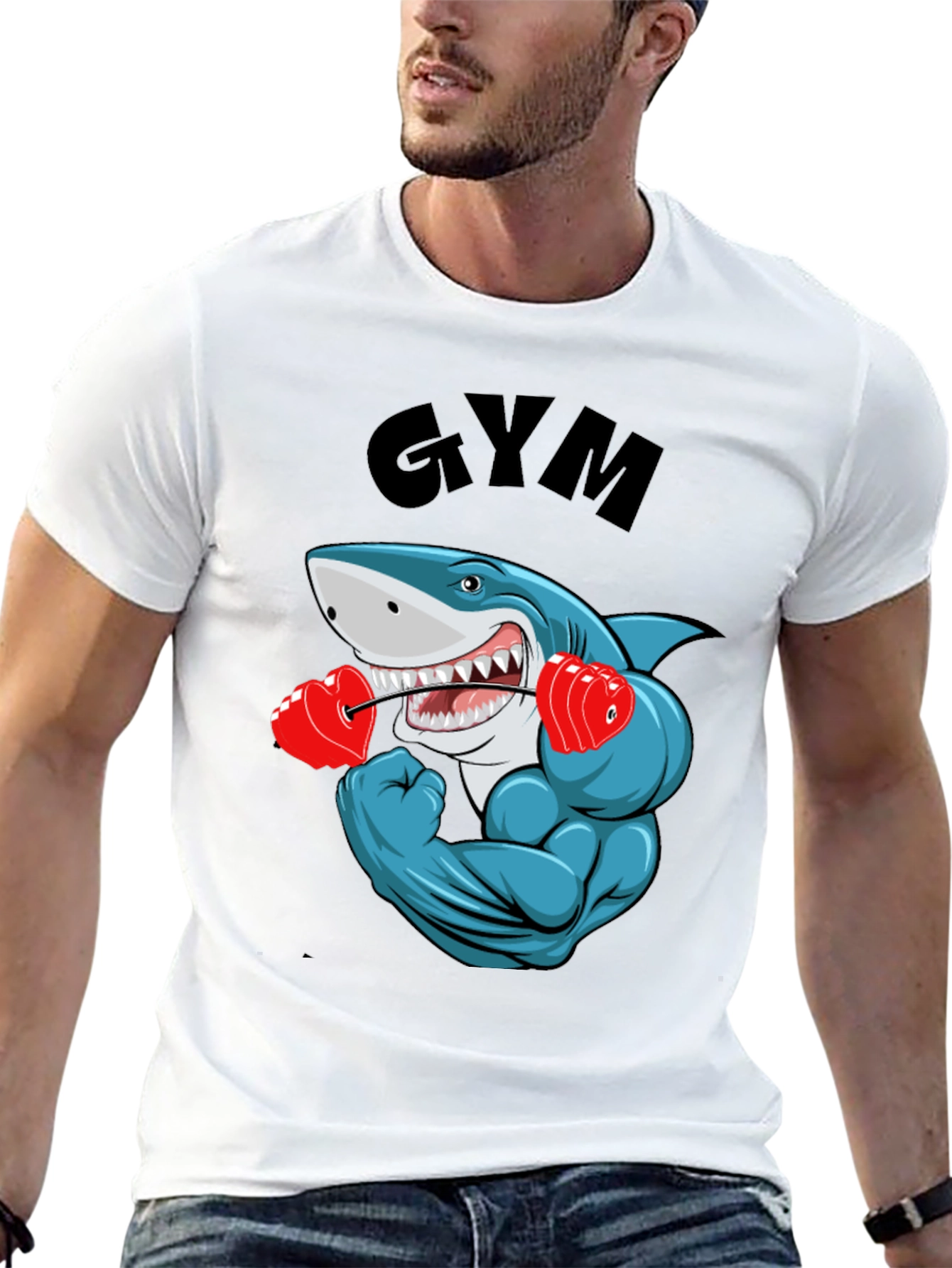 Gym Shark Graphic Tee - Funny Workout Shirt