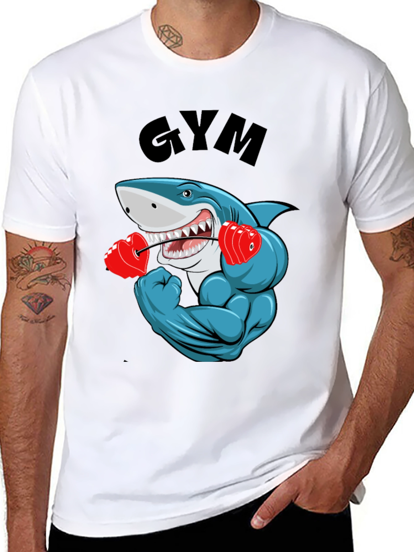 Gym Shark Graphic Tee - Funny Workout Shirt