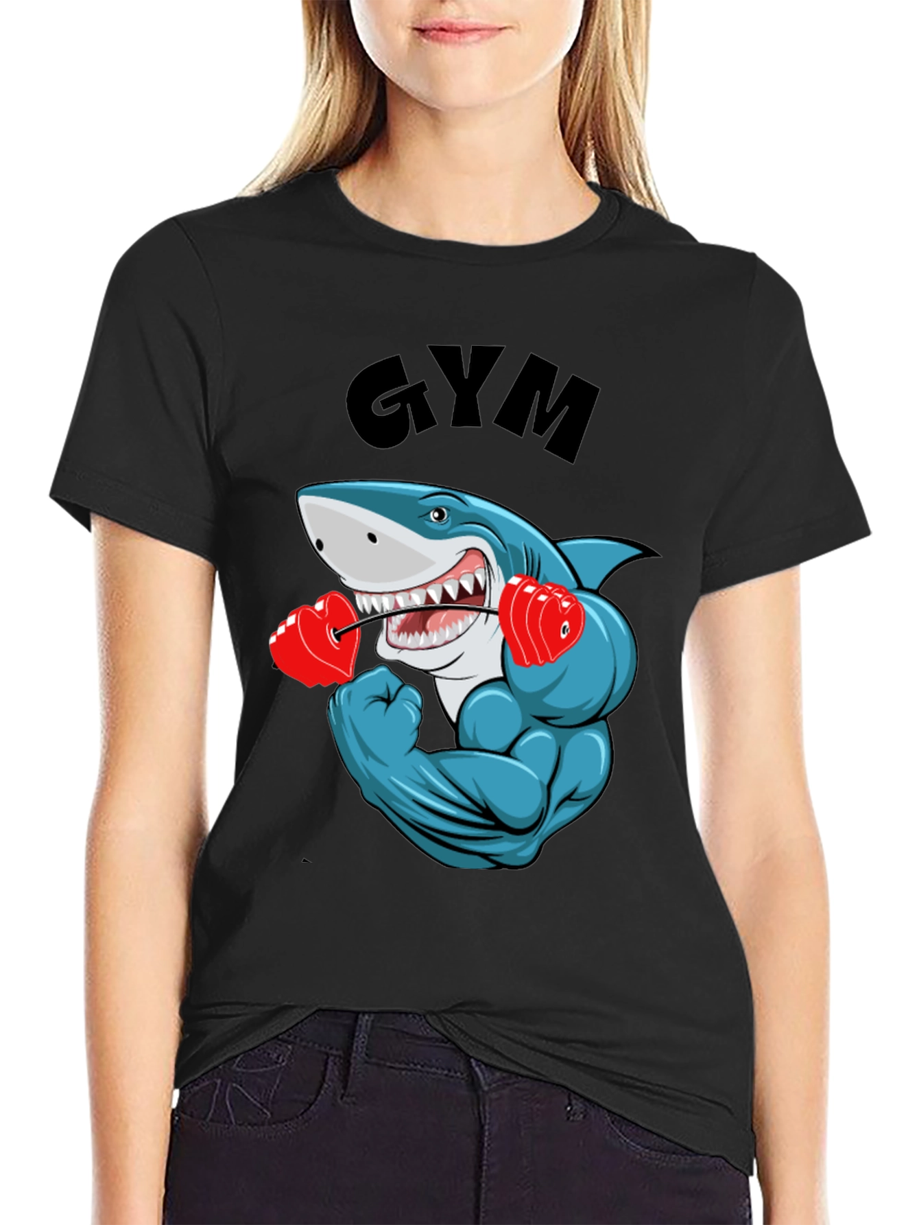 Gym Shark Graphic Tee - Funny Workout Shirt