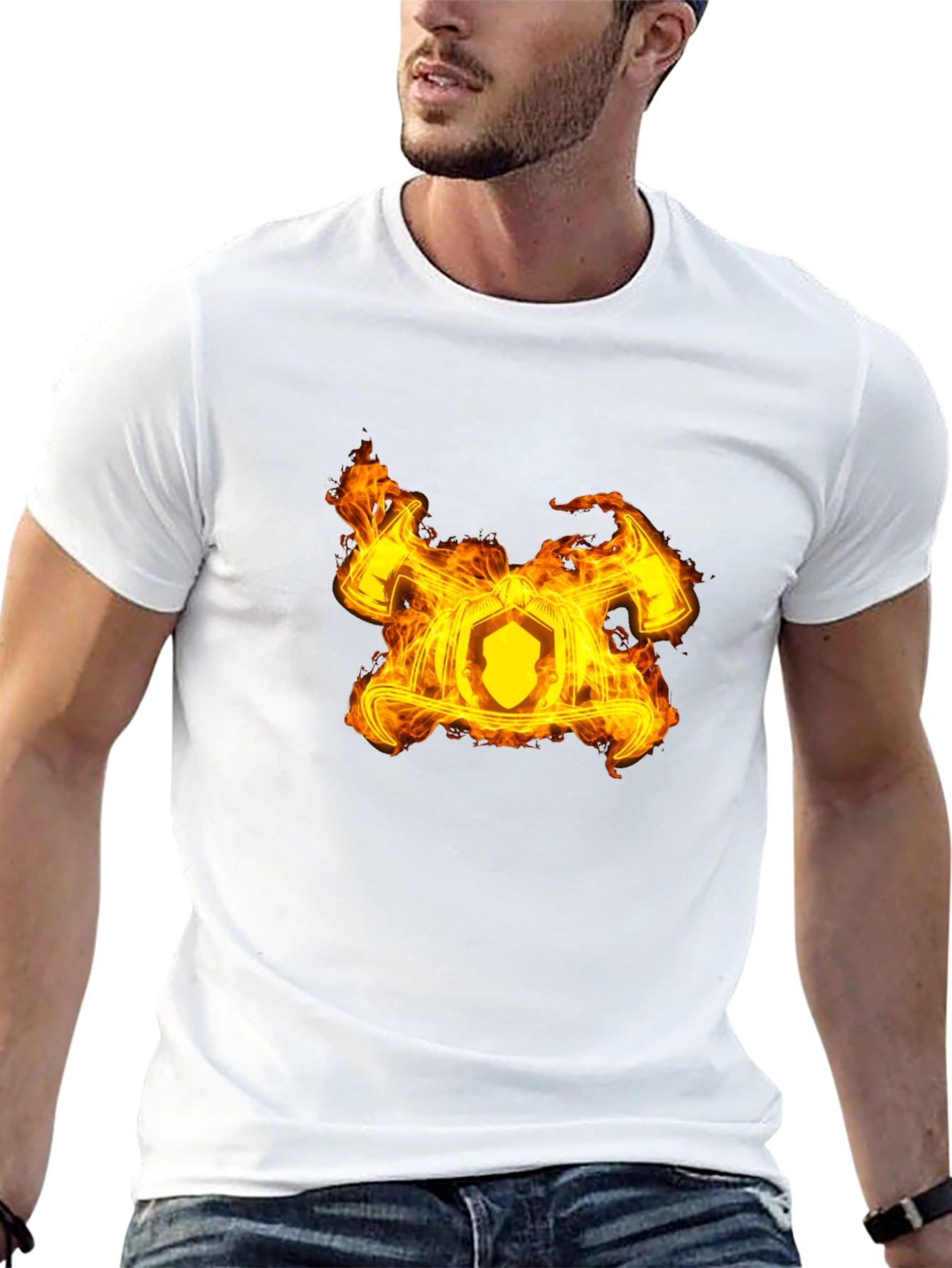 Fiery Firefighter Maltese Cross Black T-Shirt