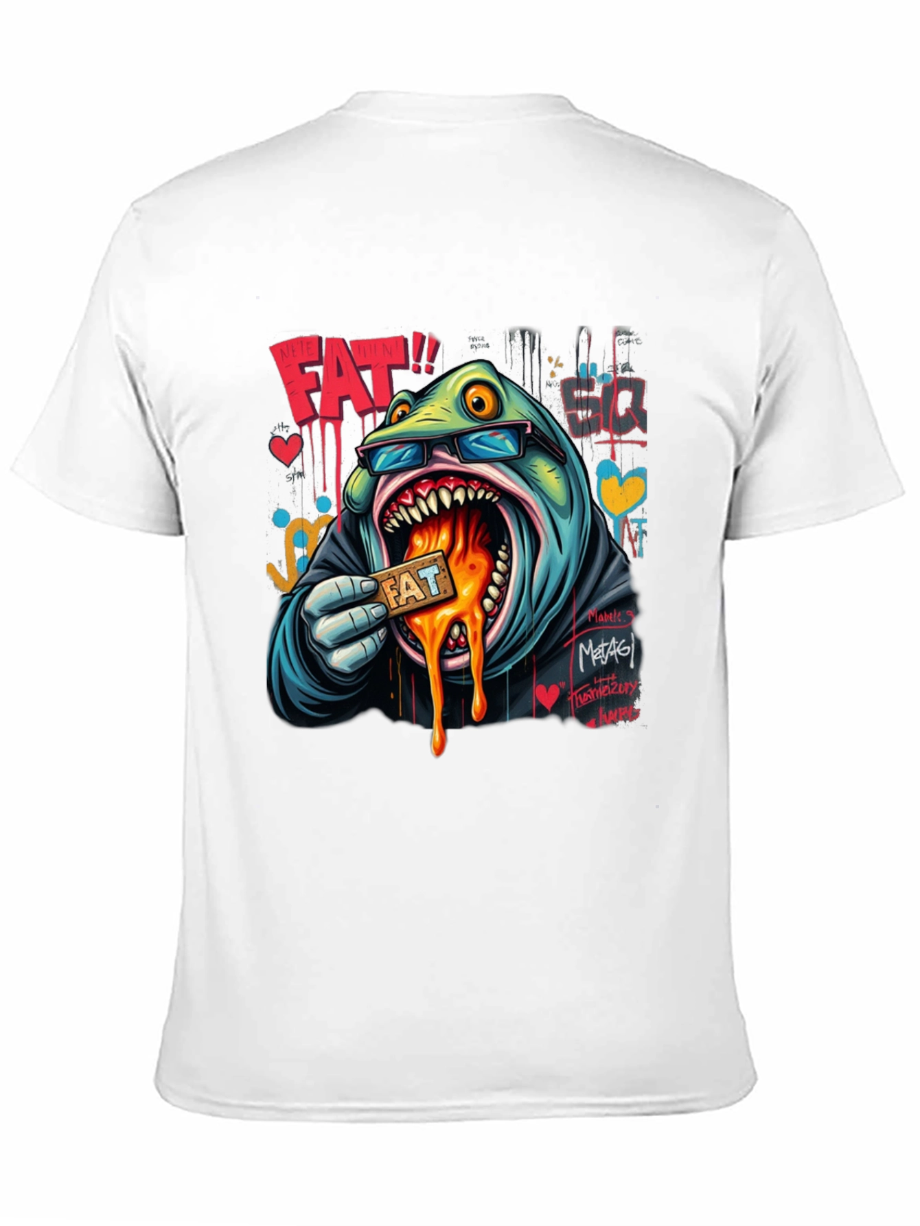 Cartoon FAT Graphic Print Crew Neck T-Shirt