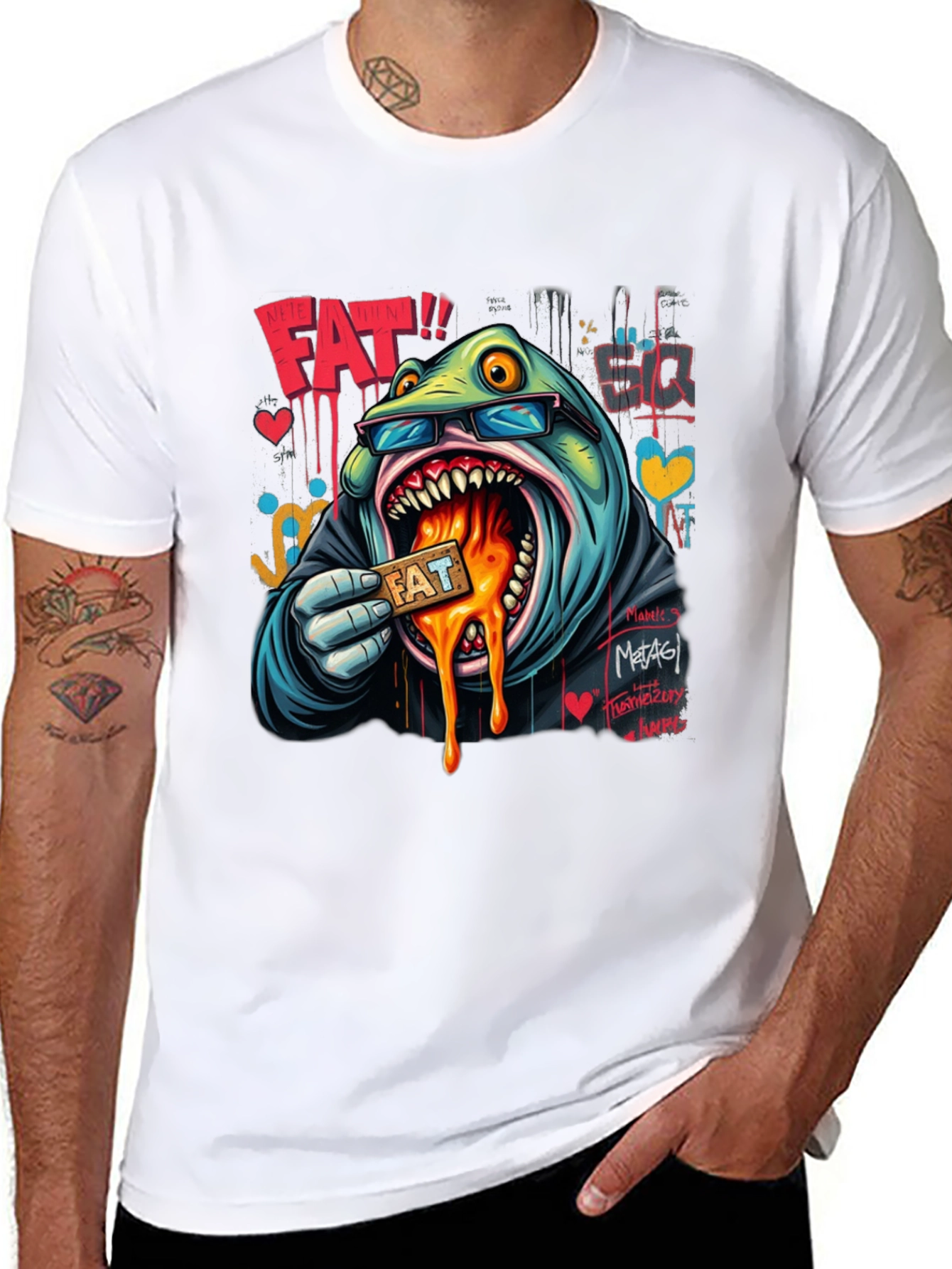 Cartoon FAT Graphic Print Crew Neck T-Shirt