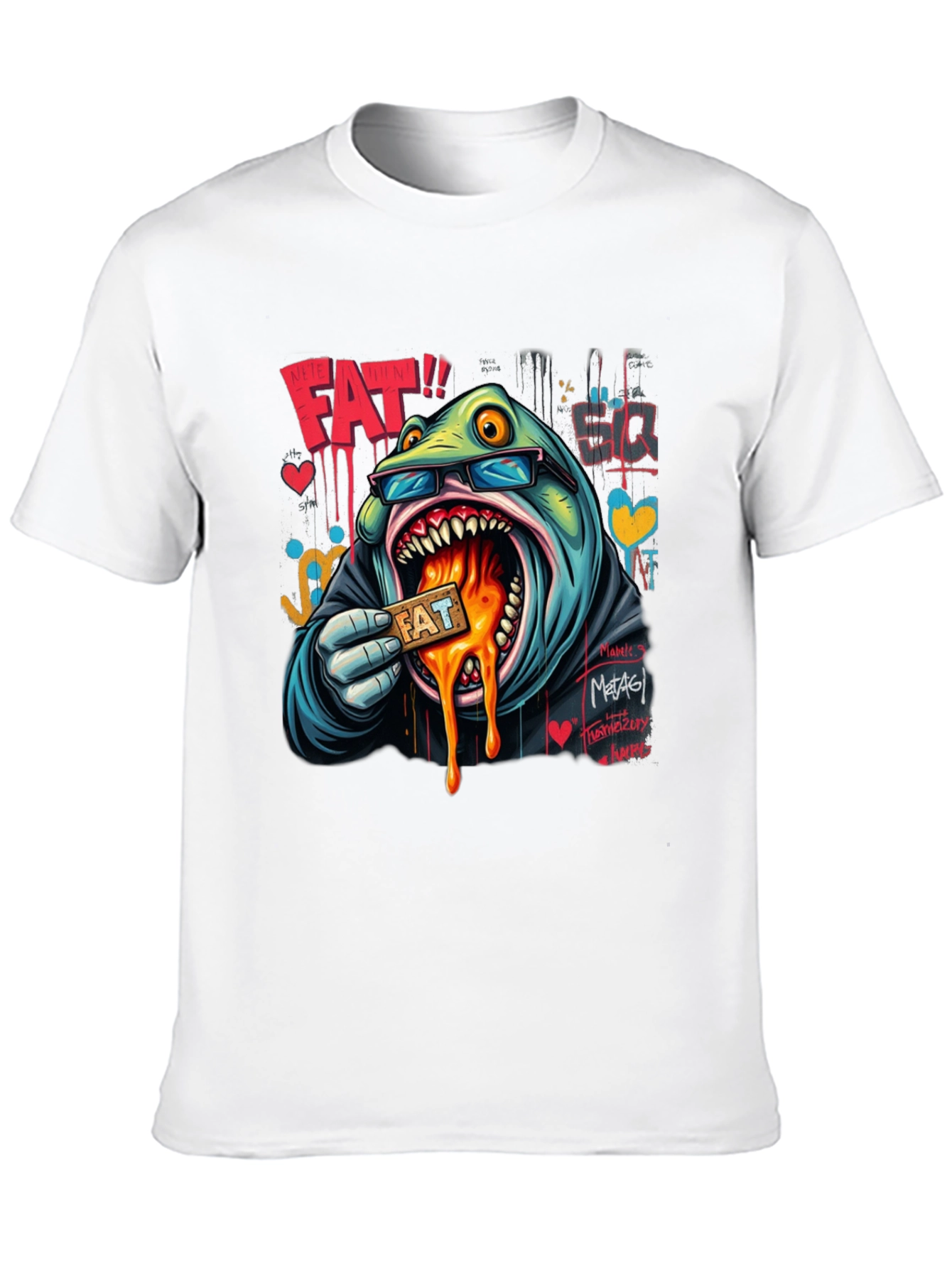 Cartoon FAT Graphic Print Crew Neck T-Shirt