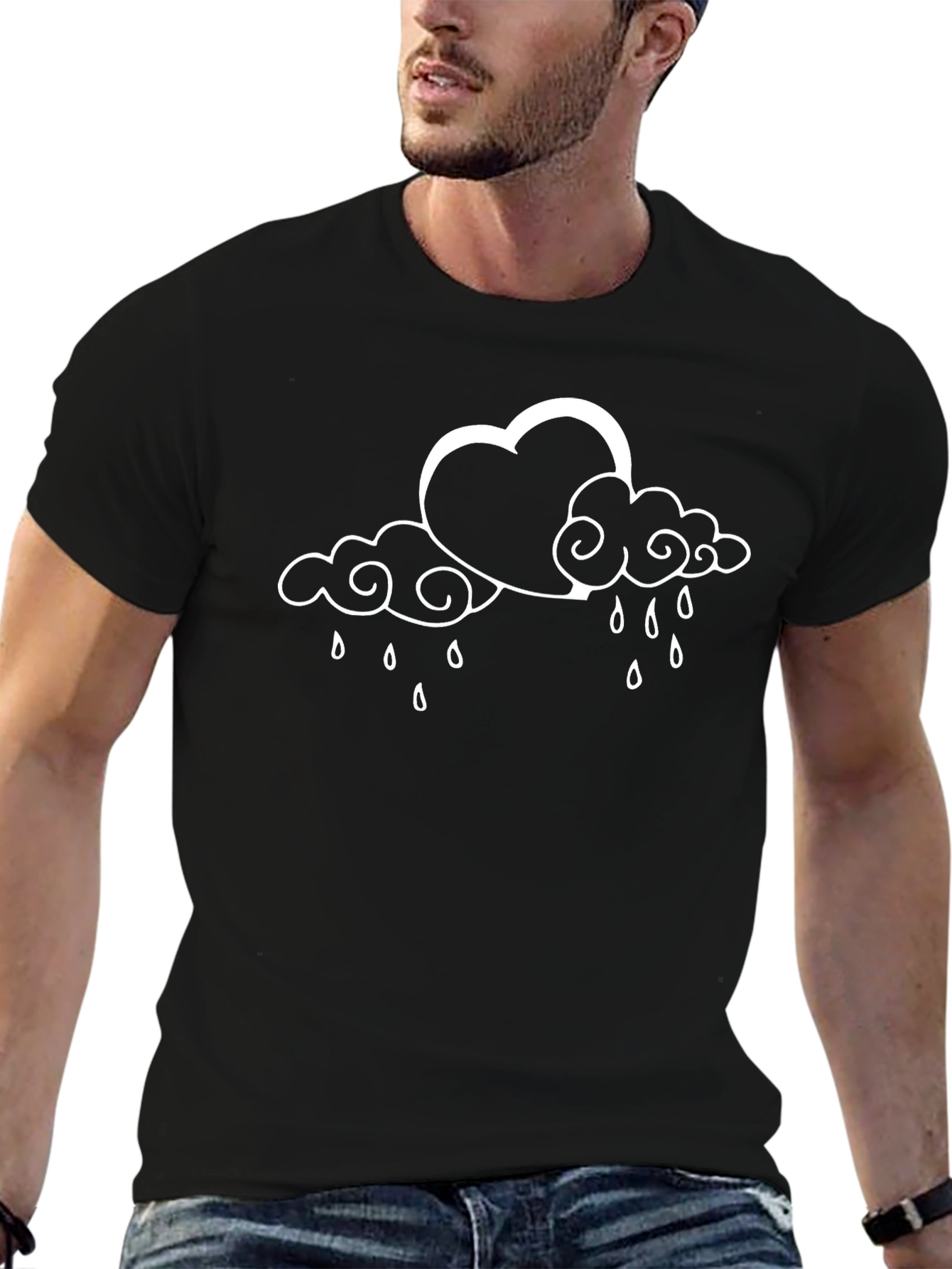 Heart Cloud Graphic Tee - Black Casual T-Shirt