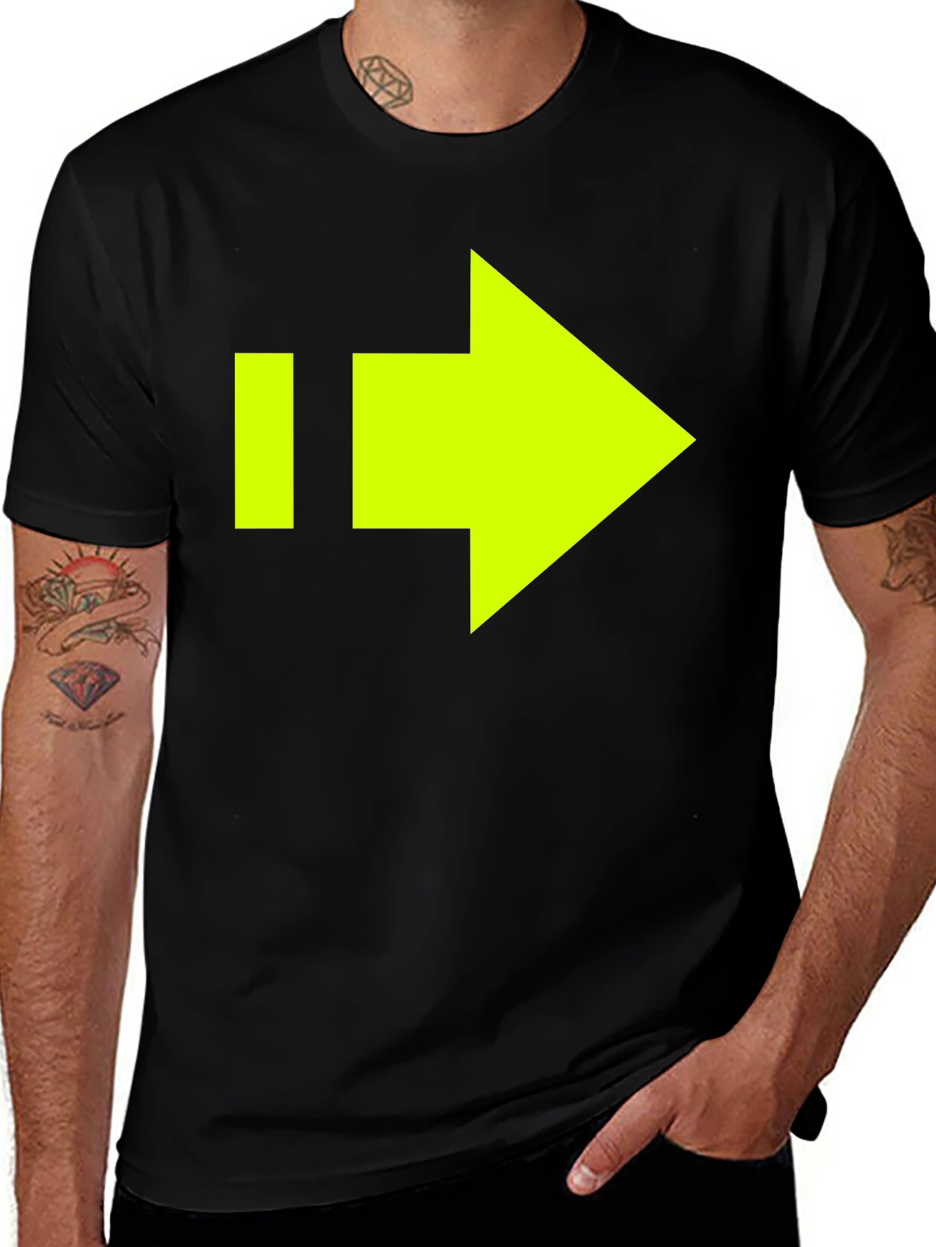 Black T-Shirt with Neon Yellow Arrow Graphic