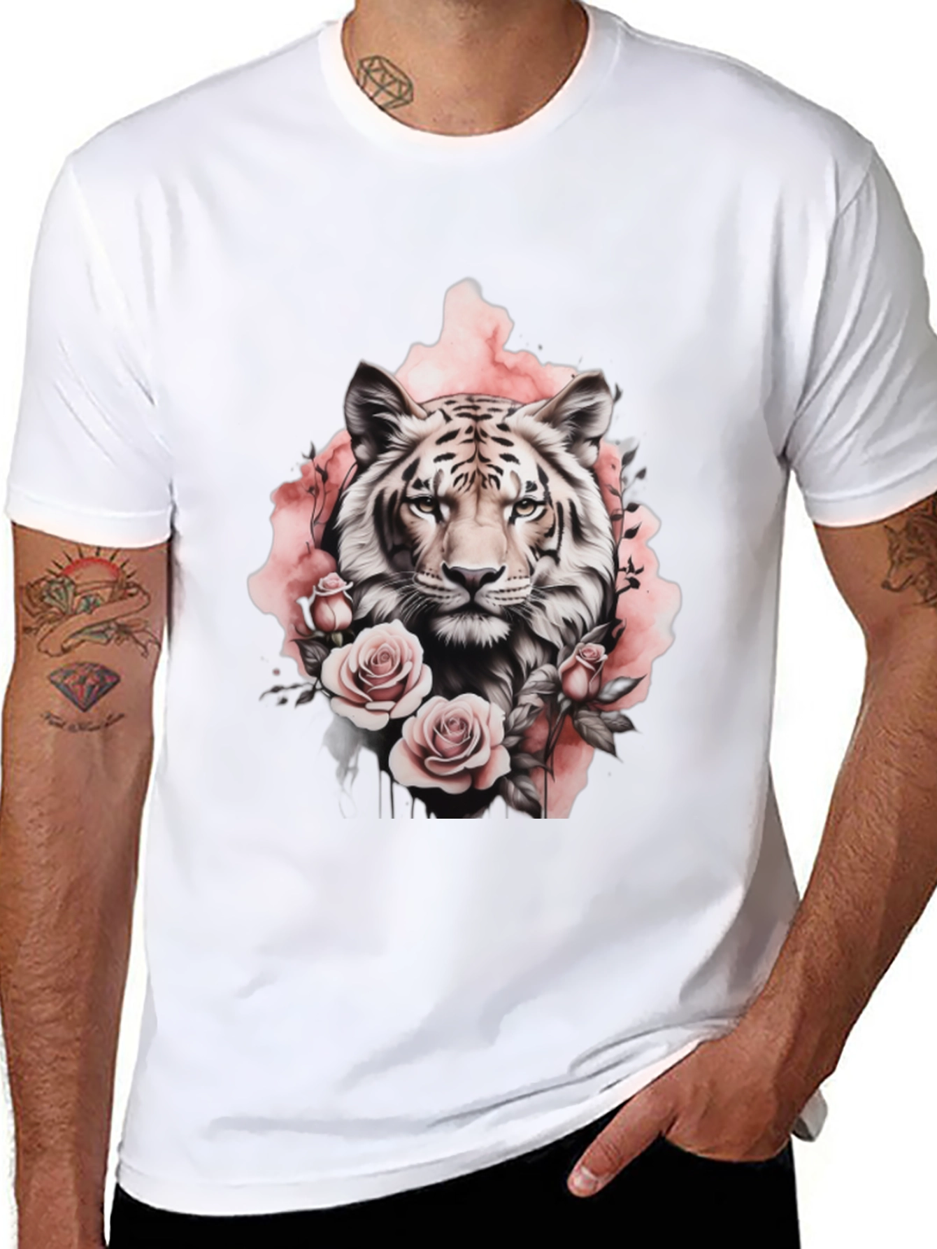 Floral Tiger Graphic Tee - Stylish Black T-Shirt