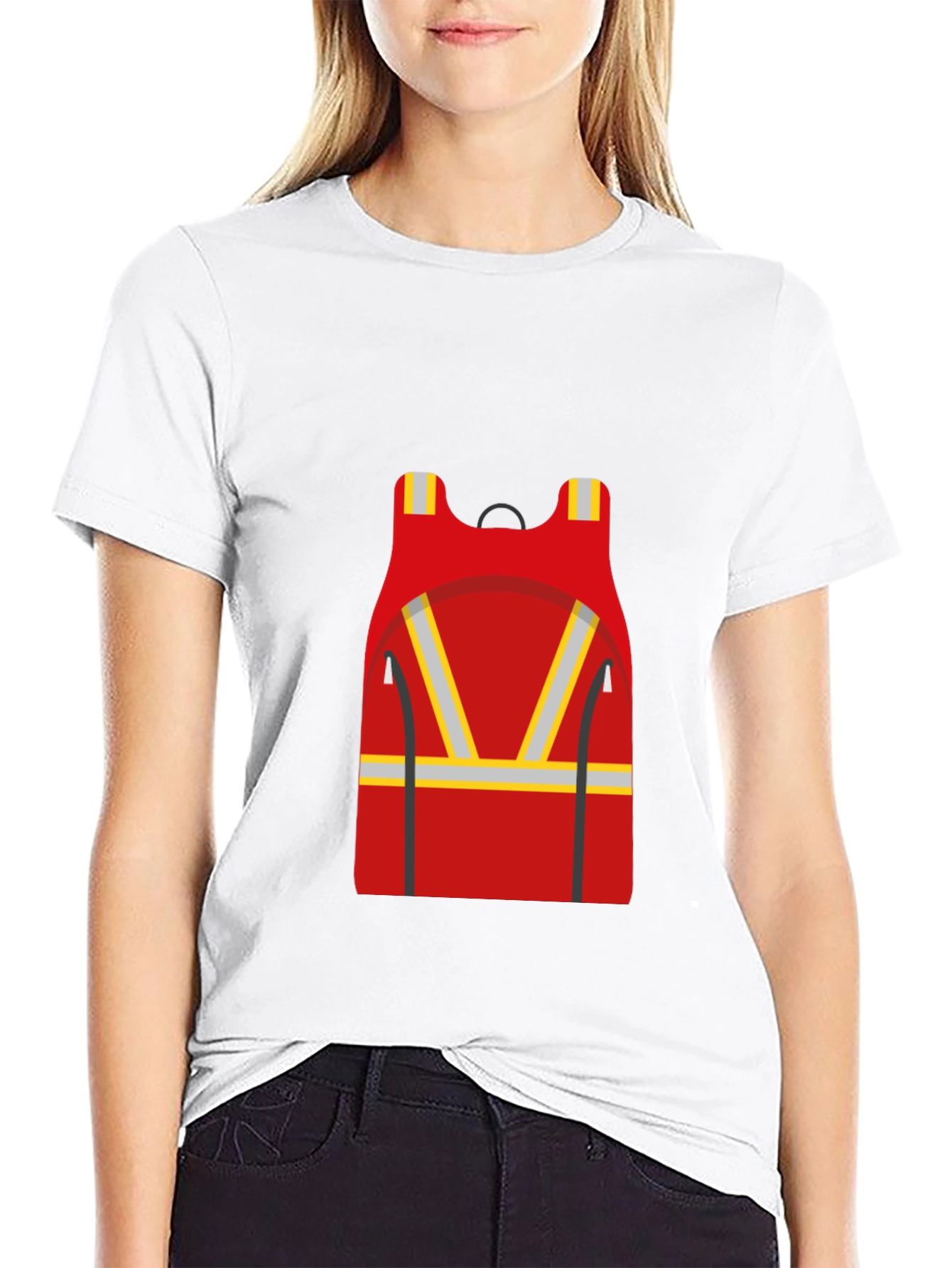 Red Safety Vest Graphic Black T-Shirt