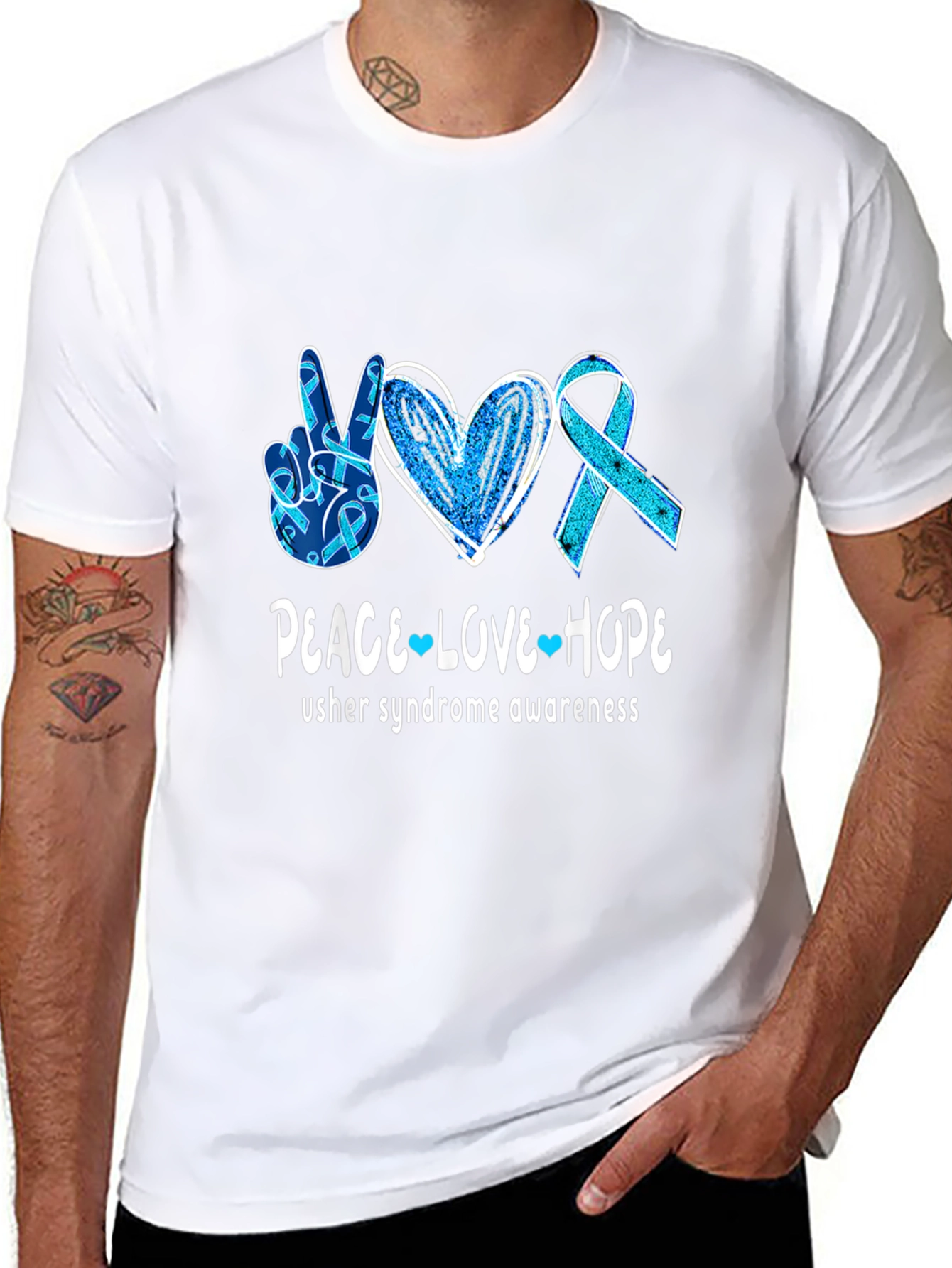 Usher Syndrome Awareness Peace Love Hope T-Shirt