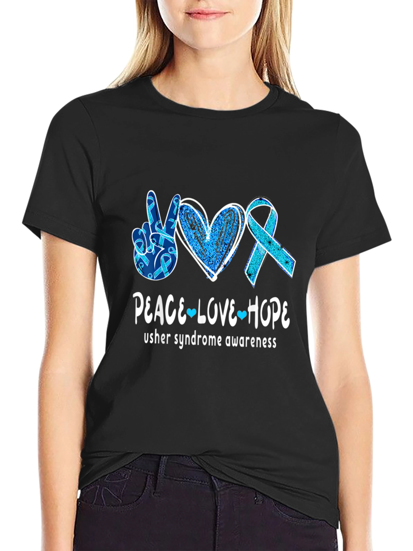 Usher Syndrome Awareness Peace Love Hope T-Shirt