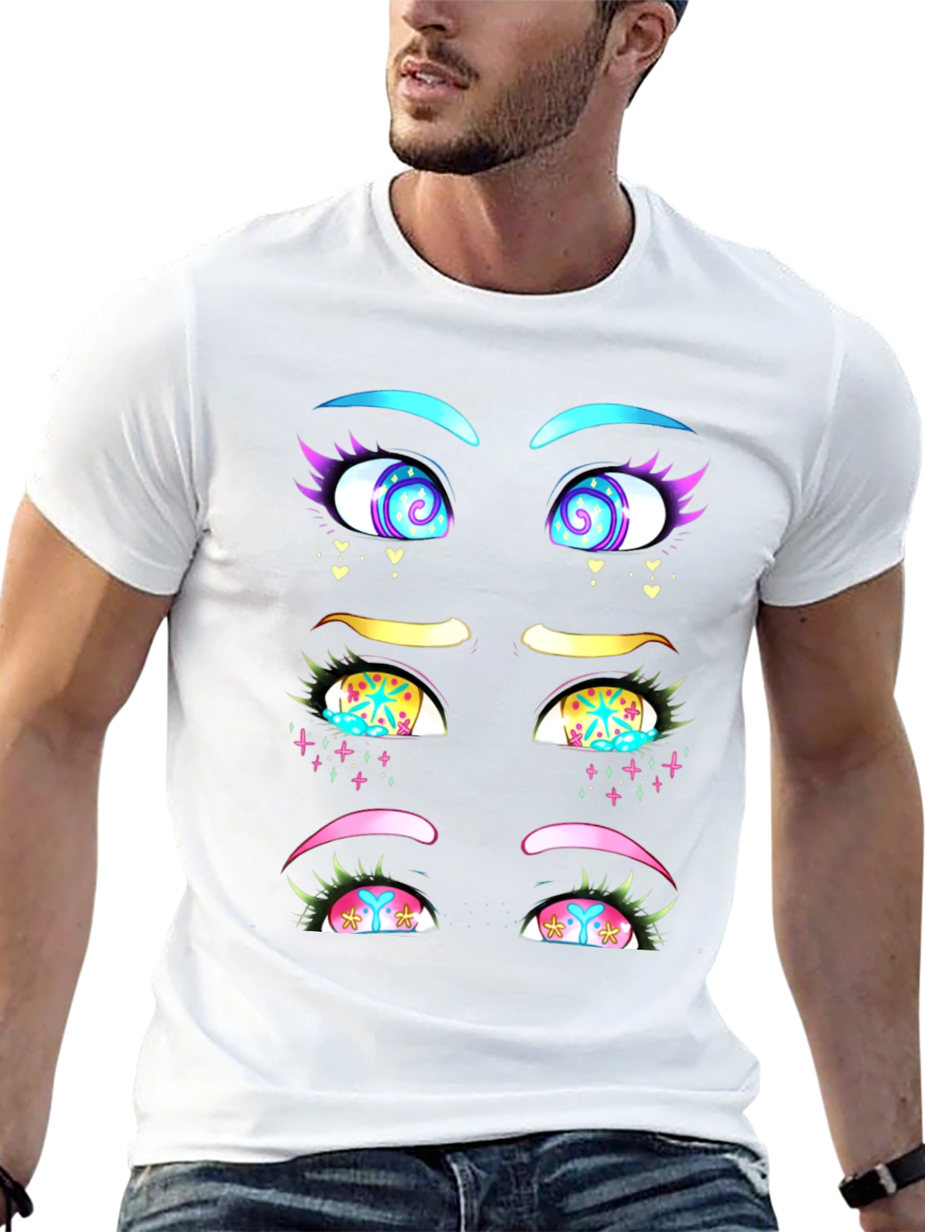 Eye-Catching Graphic T-Shirt: Anime Style Eyes Design