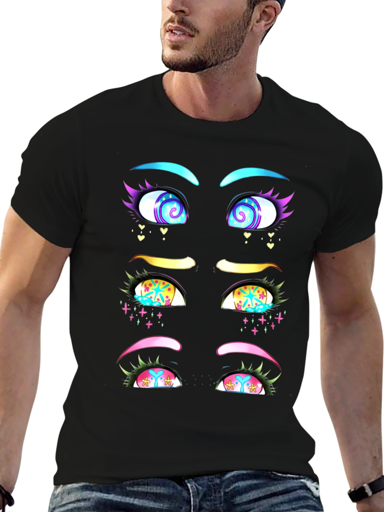Eye-Catching Graphic T-Shirt: Anime Style Eyes Design