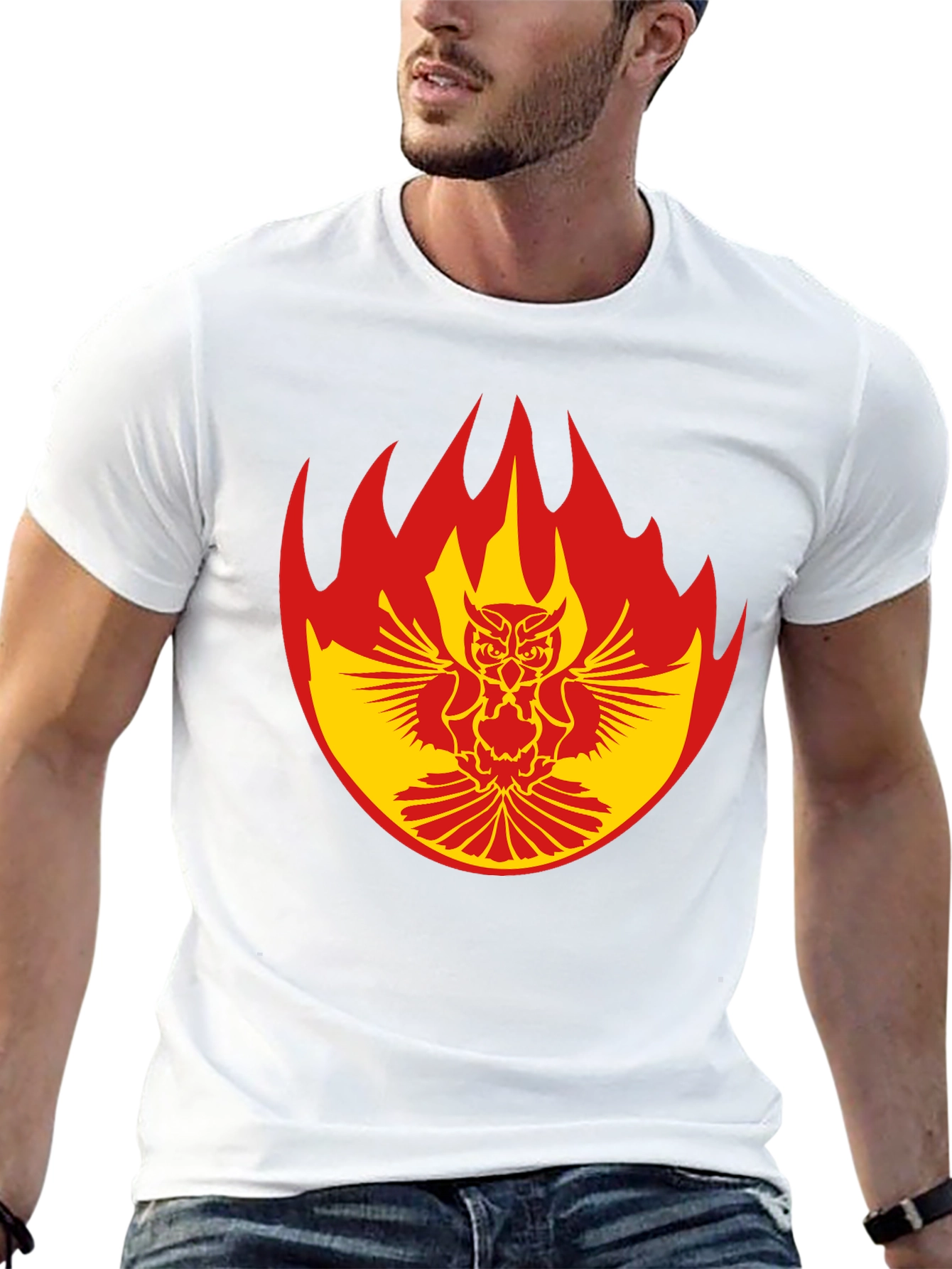 Fiery Owl Graphic Tee - Bold Black Cotton T-Shirt