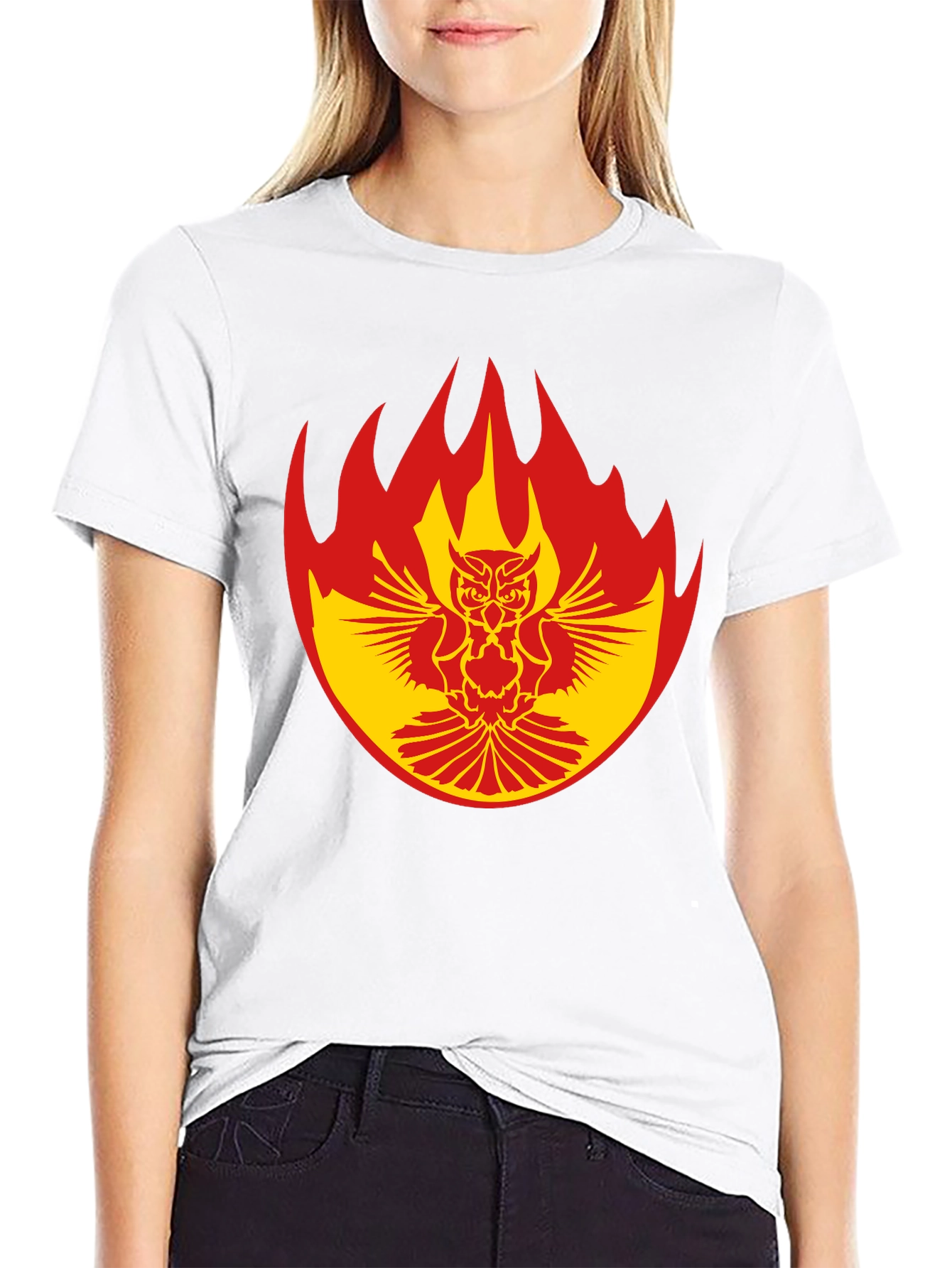 Fiery Owl Graphic Tee - Bold Black Cotton T-Shirt