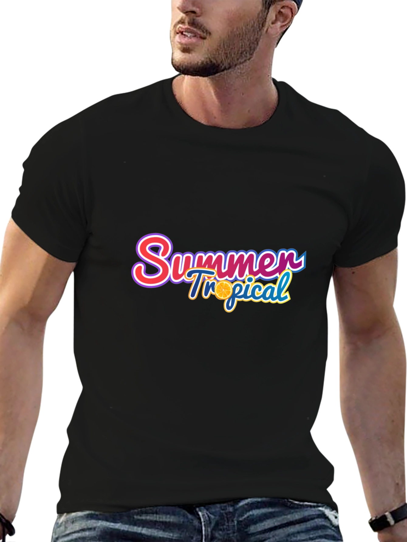 Summer Tropical Graphic Tee - Stylish Black T-Shirt