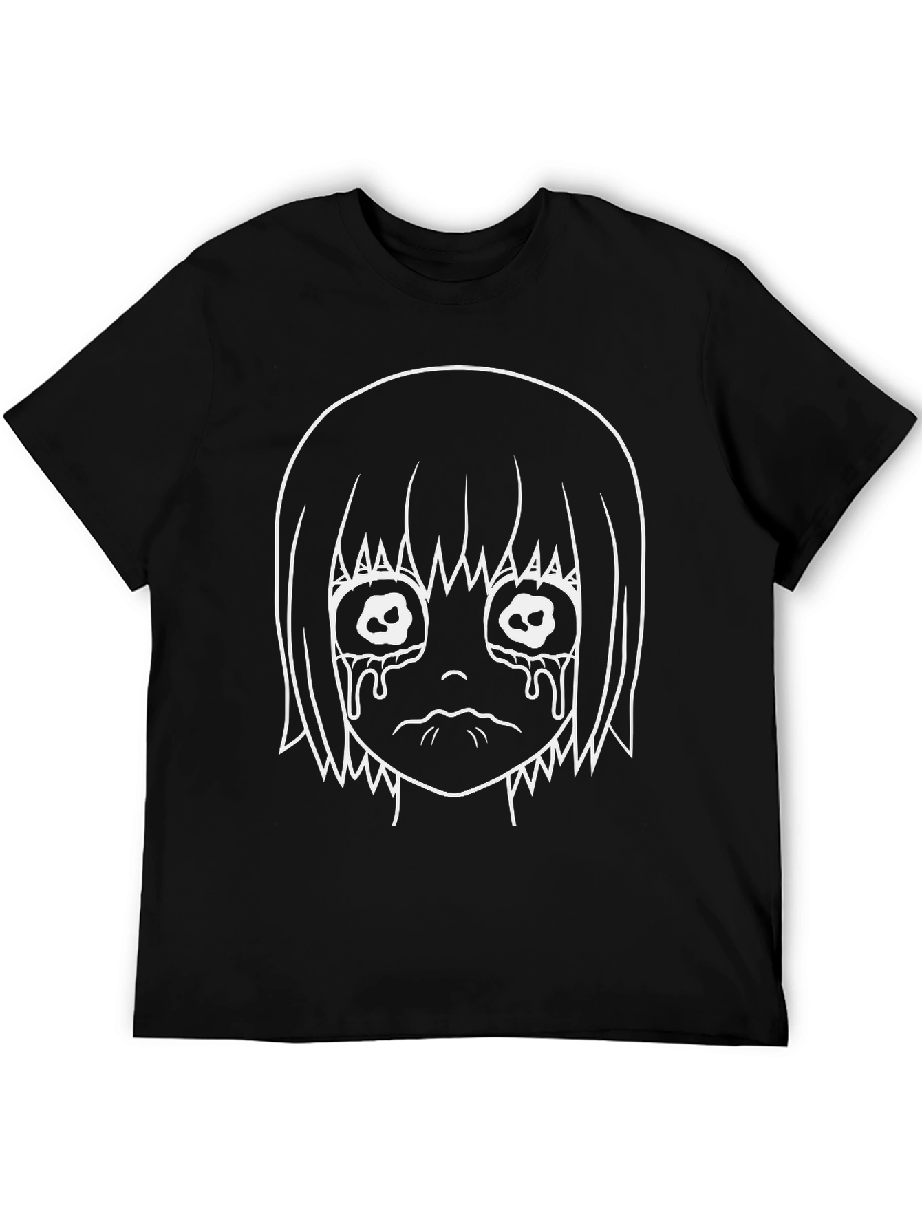 Crying Anime Girl Graphic Black T-Shirt
