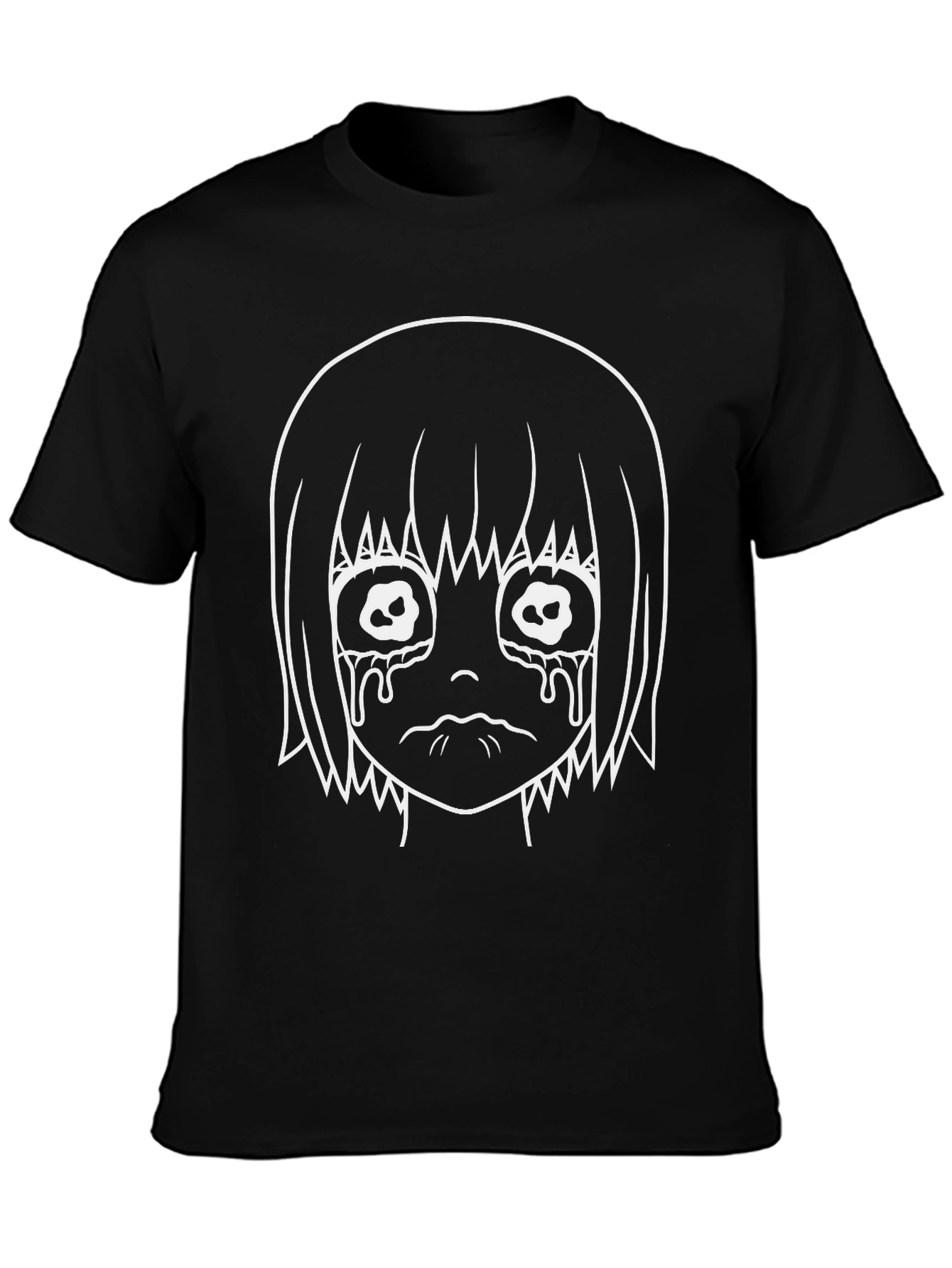 Crying Anime Girl Graphic Black T-Shirt