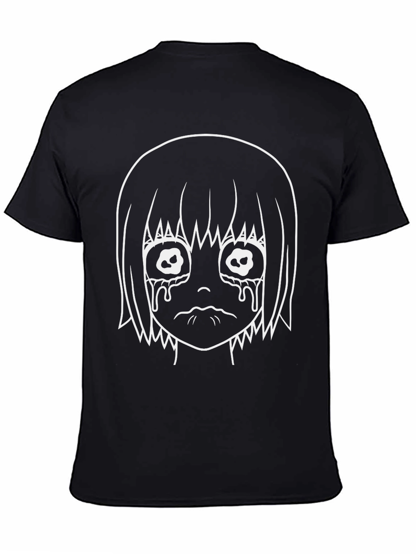 Crying Anime Girl Graphic Black T-Shirt