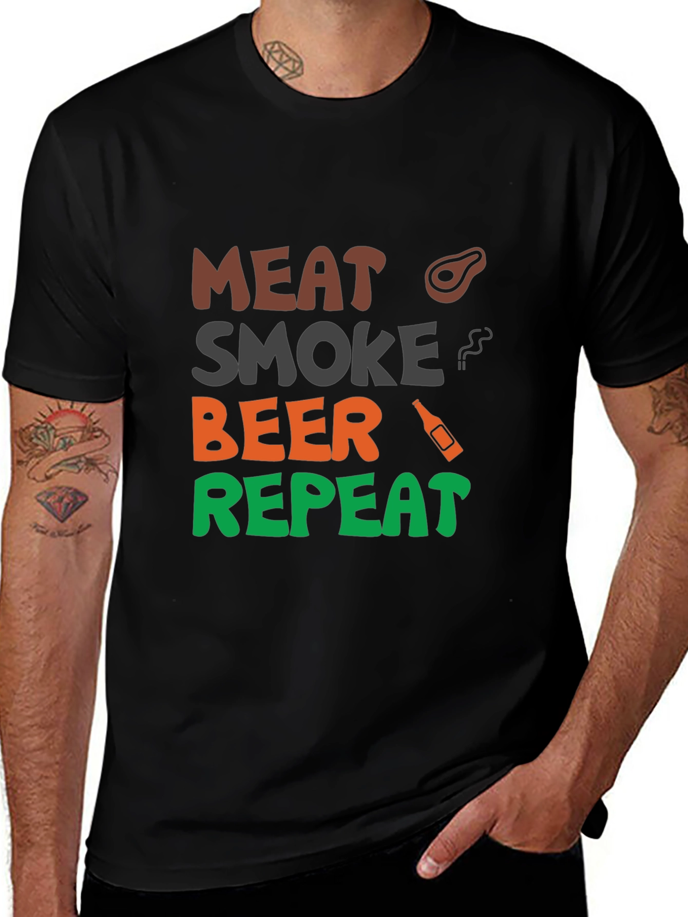Meat Smoke Beer Repeat Graphic T-Shirt