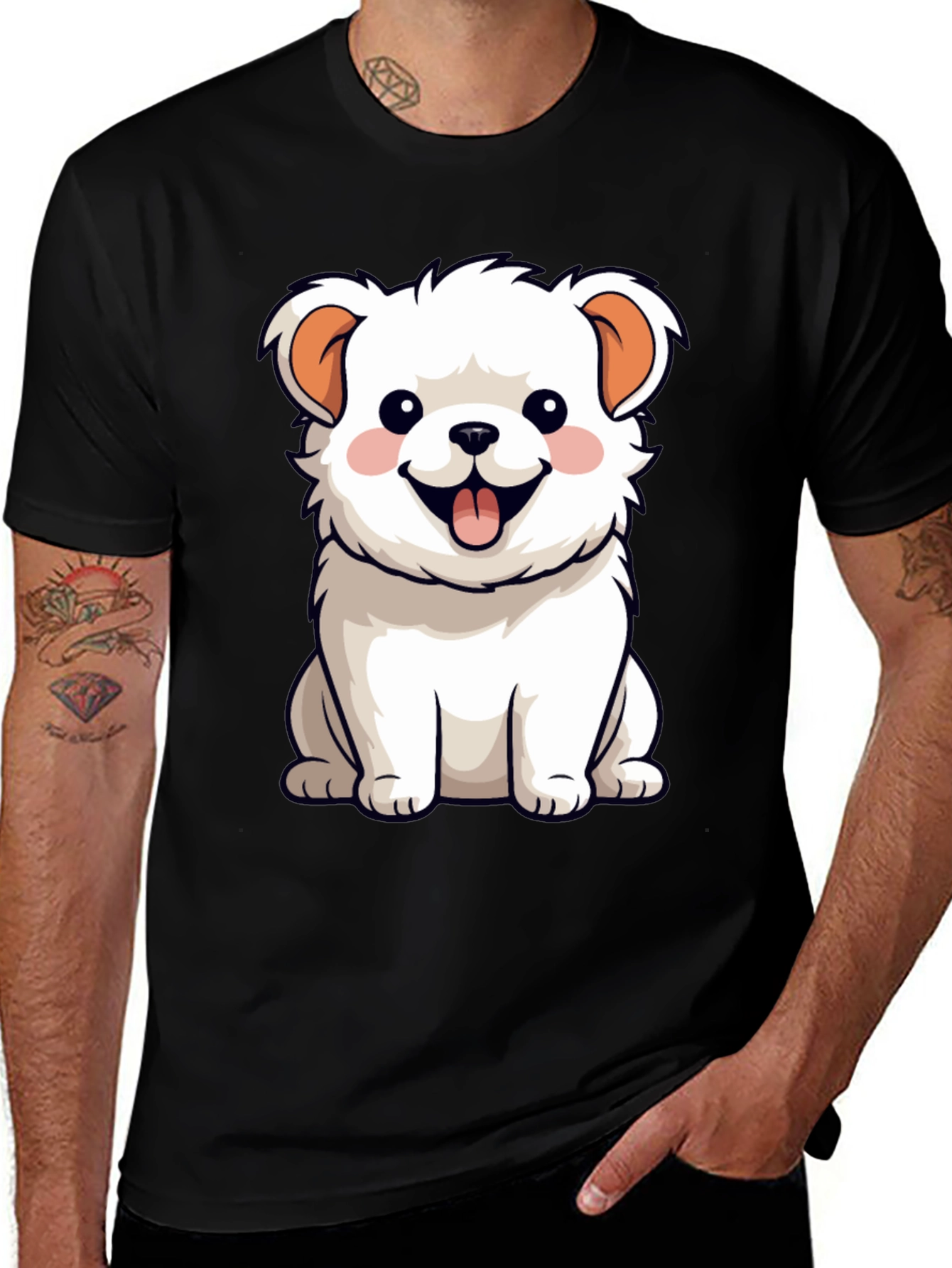 Cute Dog Graphic Tee - Black Cotton Blend