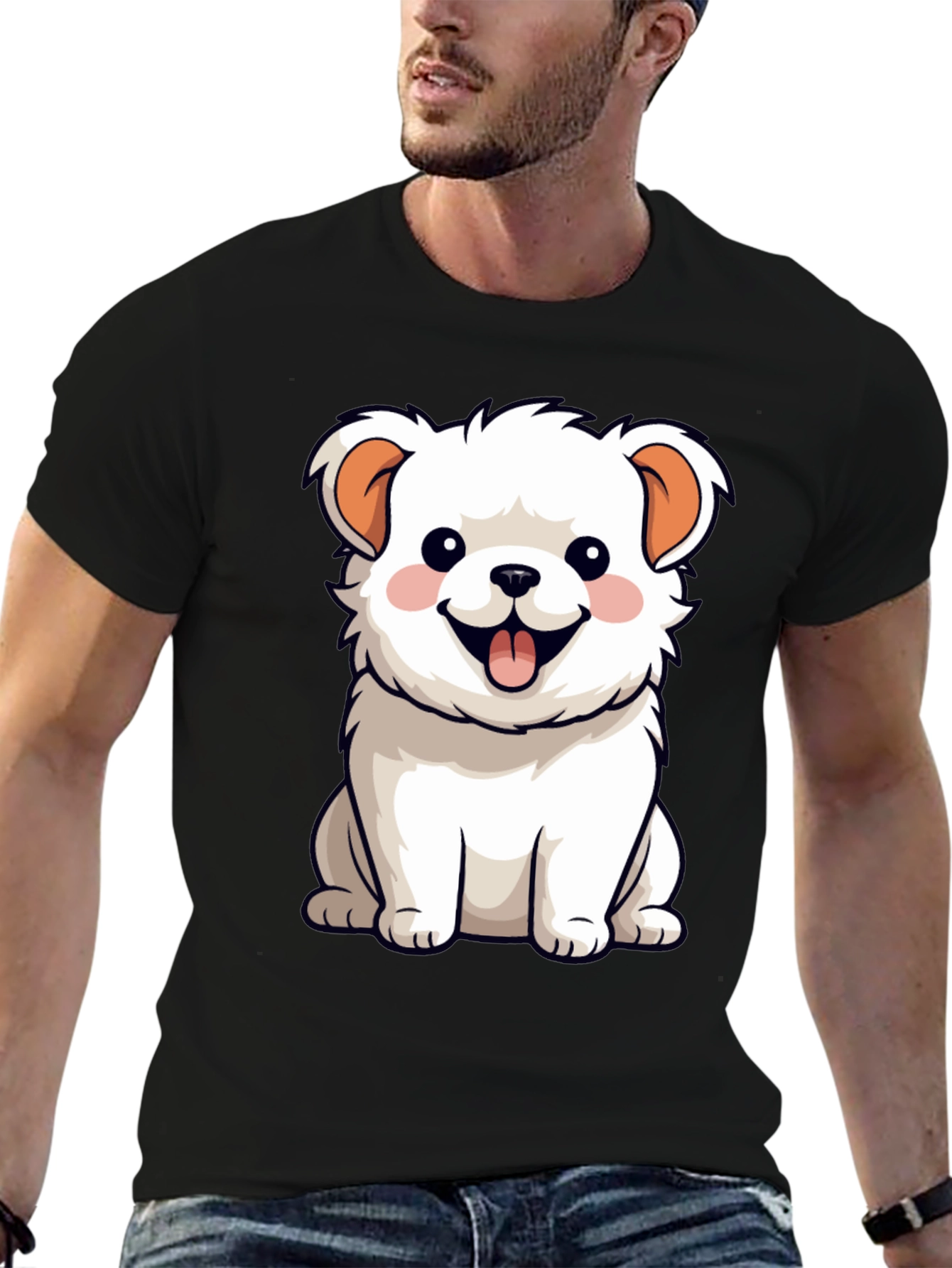 Cute Dog Graphic Tee - Black Cotton Blend