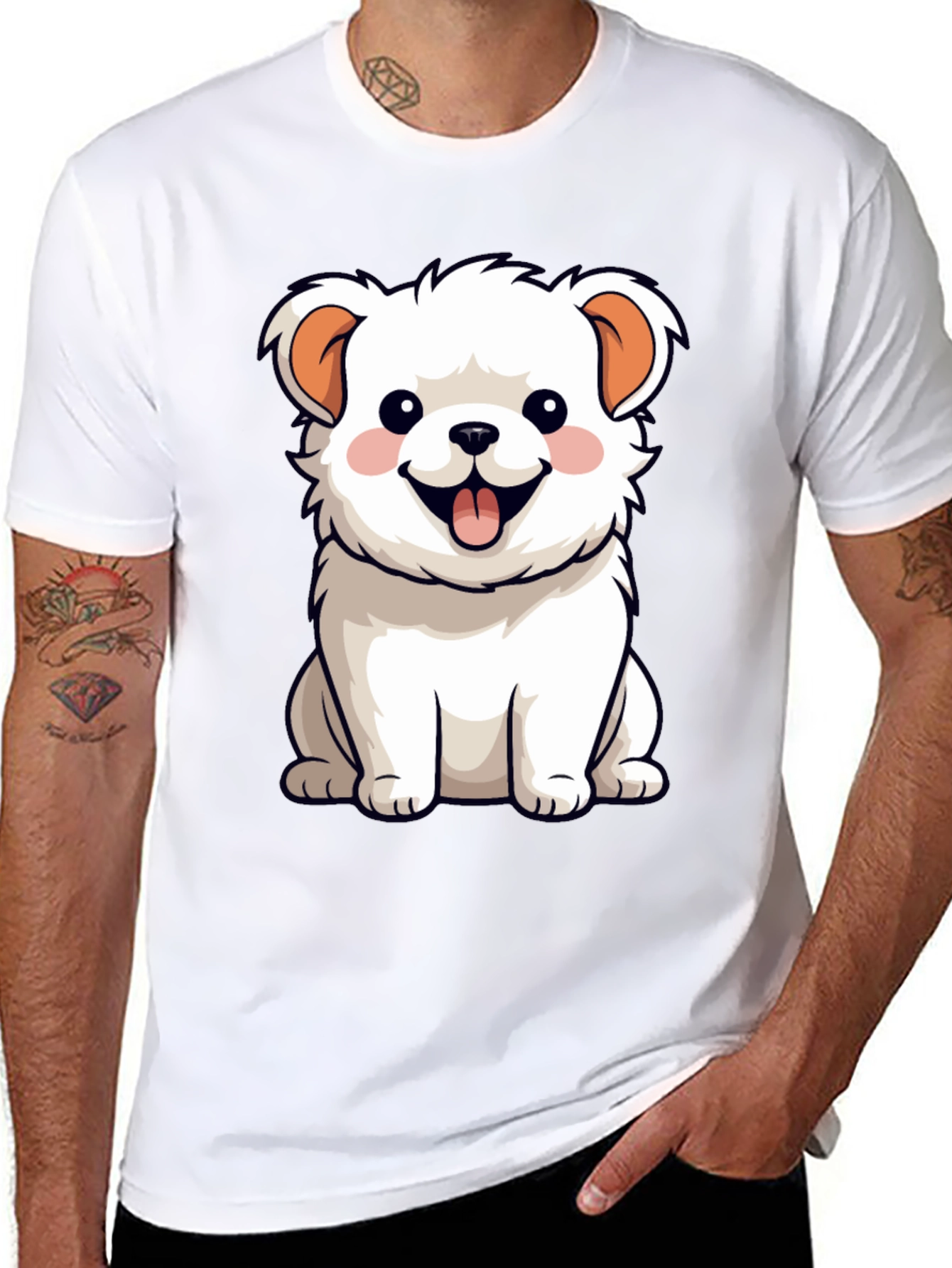 Cute Dog Graphic Tee - Black Cotton Blend
