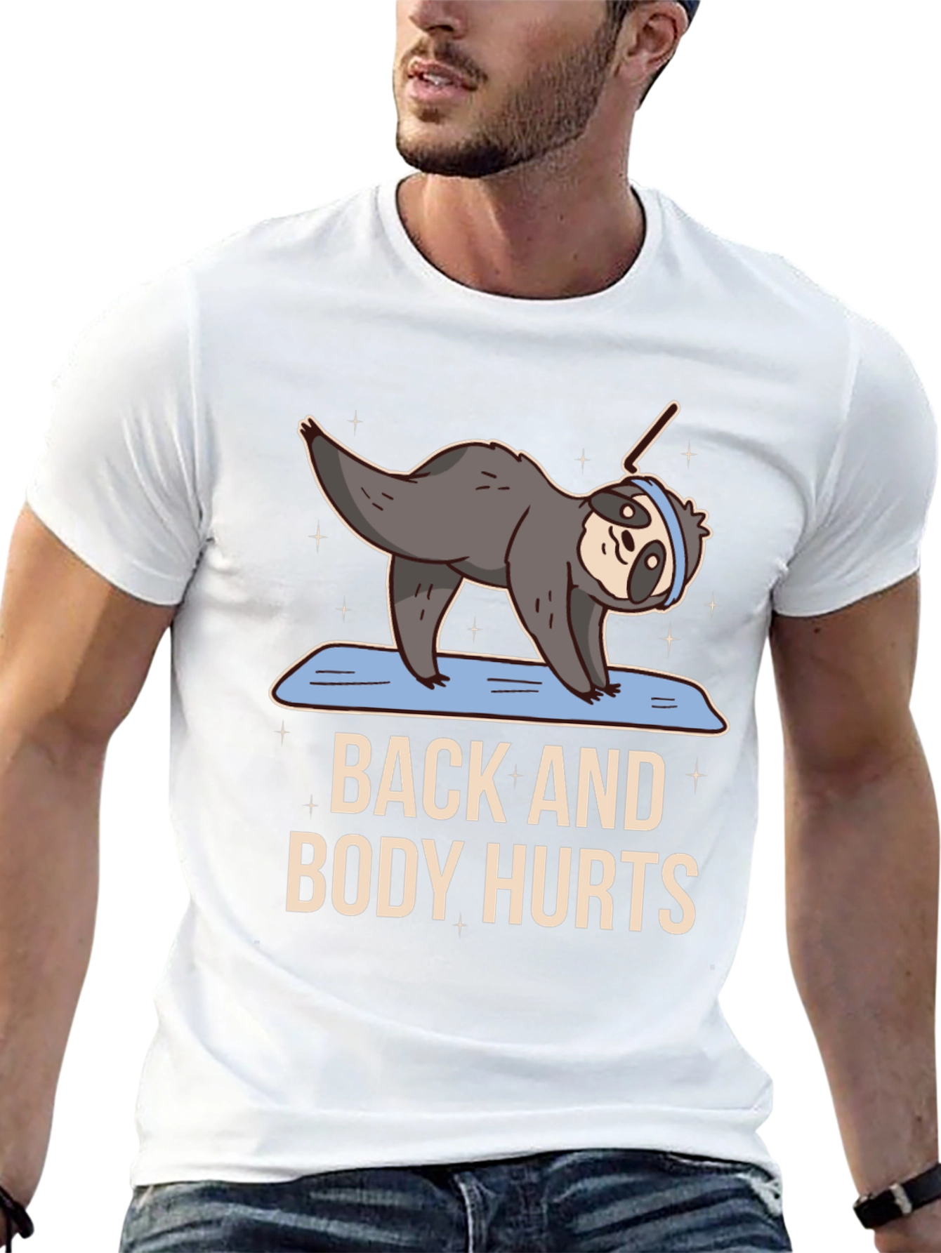 Funny Yoga Sloth T-Shirt - Back and Body Hurts