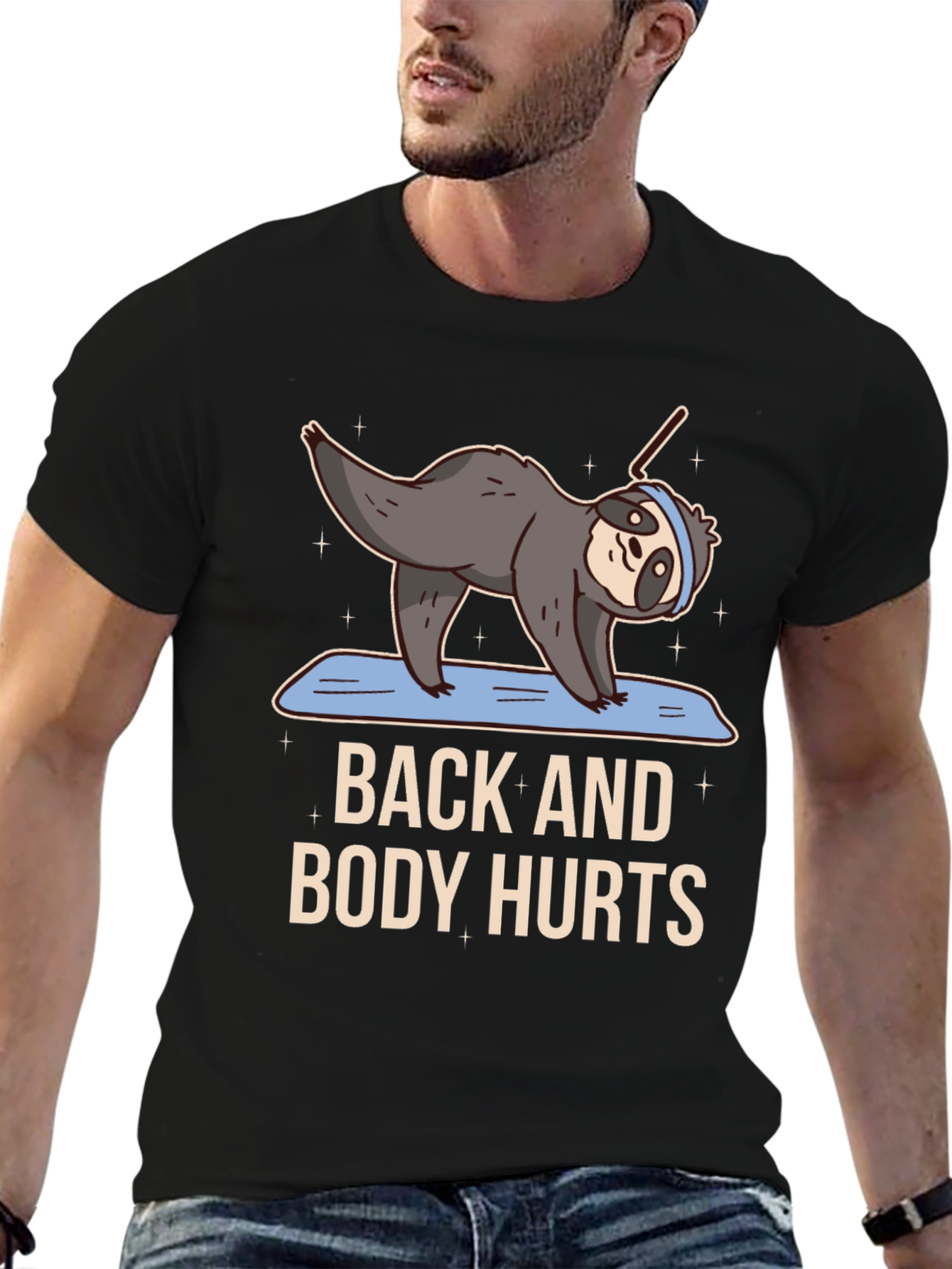 Funny Yoga Sloth T-Shirt - Back and Body Hurts