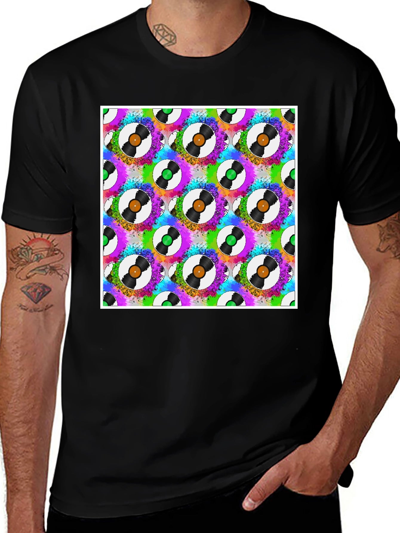 Retro Vinyl Record Pattern T-Shirt